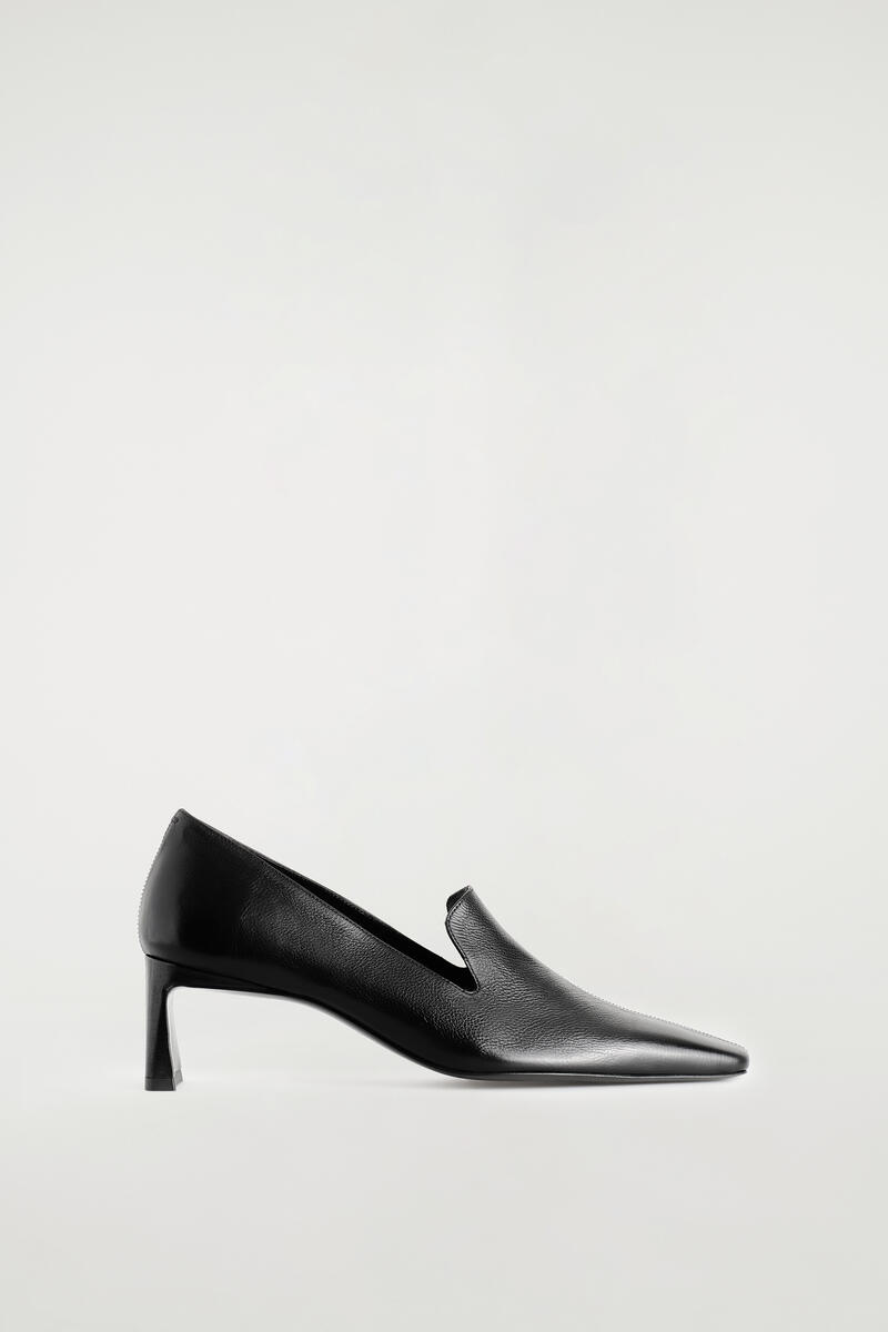 Angular Leather Heeled Loafers