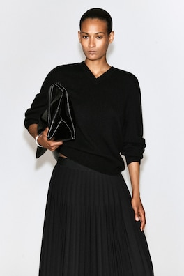 PLEATED CREPE MIDI SKIRT — BLACK 3
