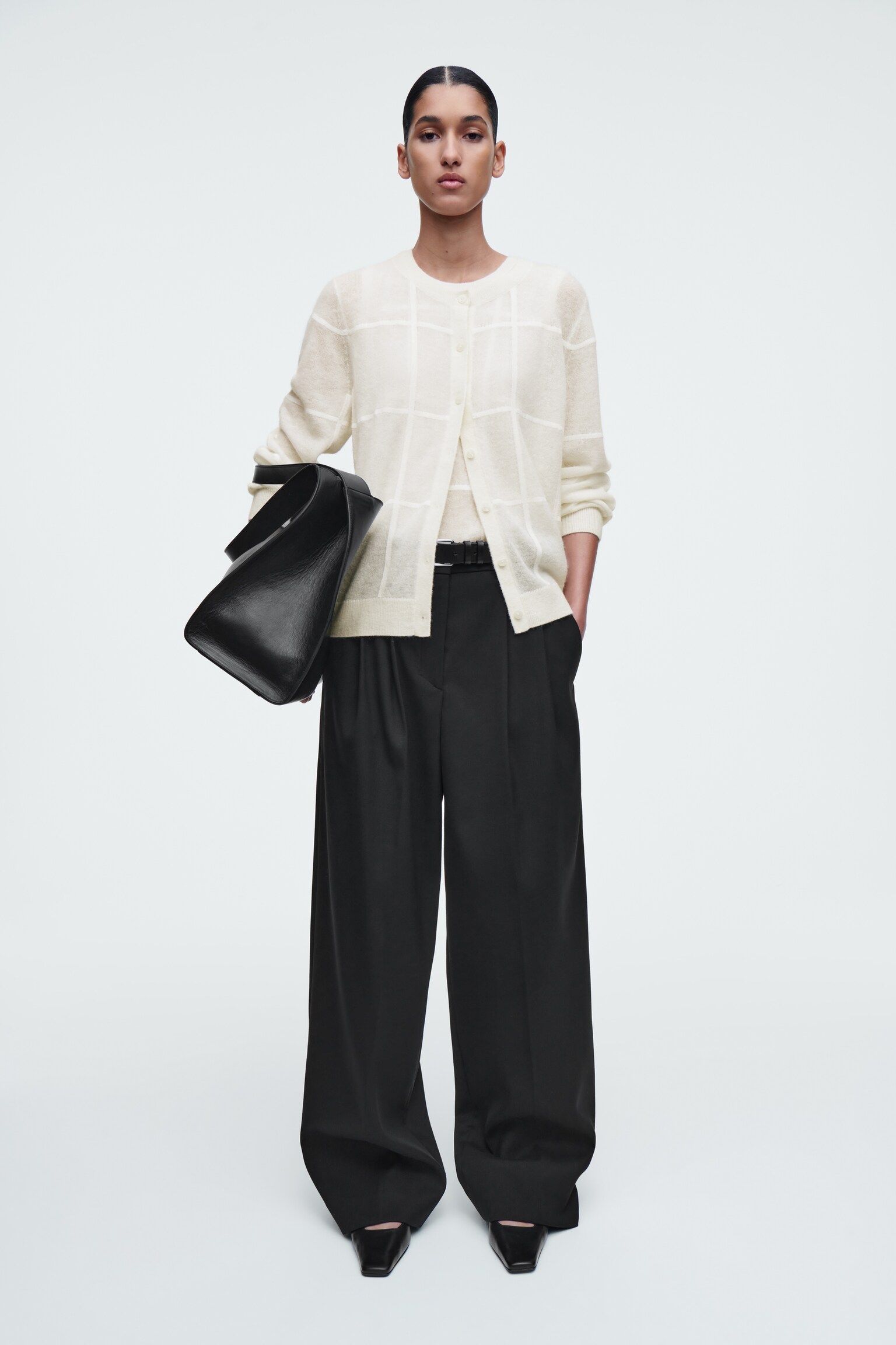 CARDIGAN A QUADRI - AVORIO - 4