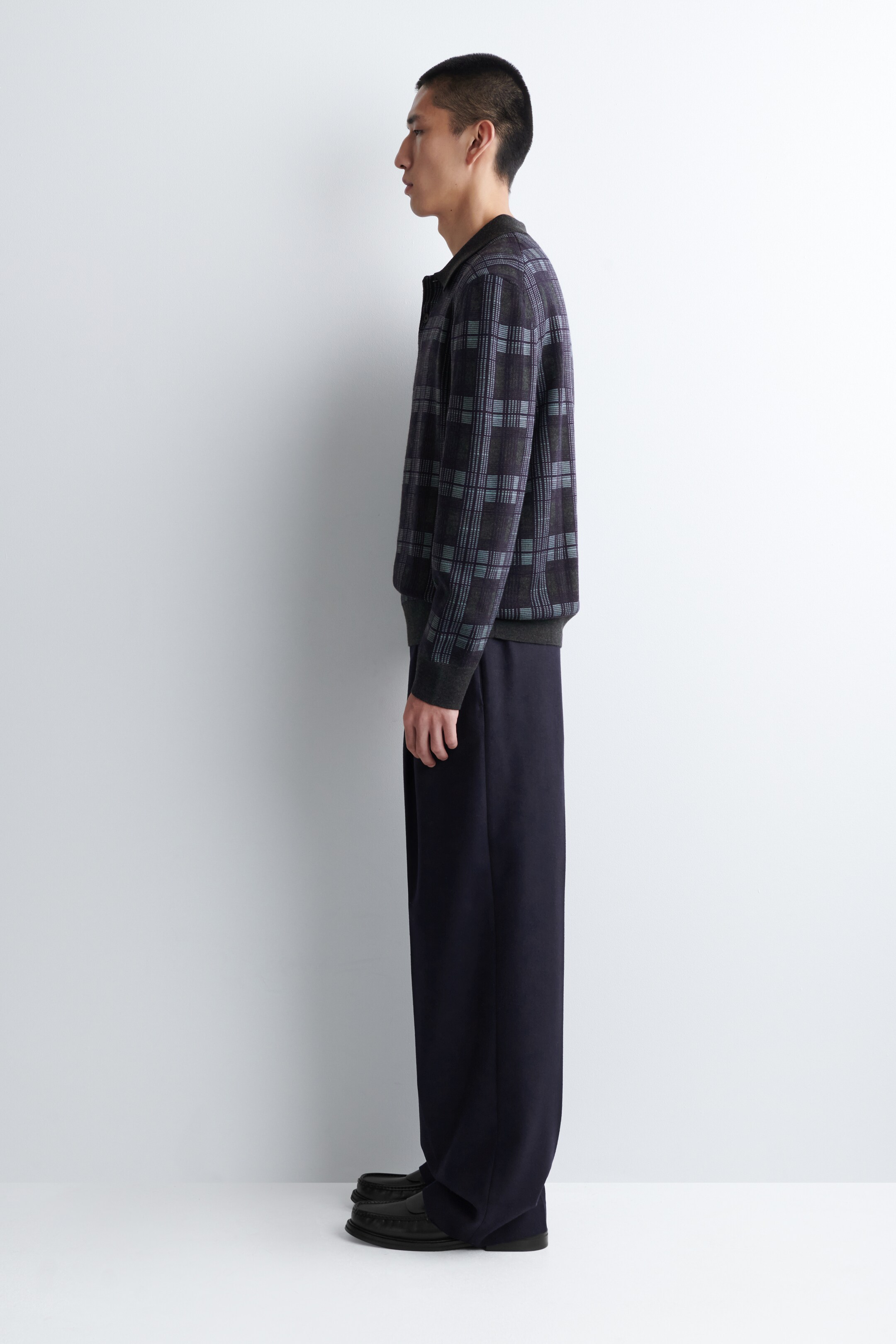 View larger image: WOOL-JACQUARD POLO JUMPER - NAVY / CHECKED - Men | H&M GB 3