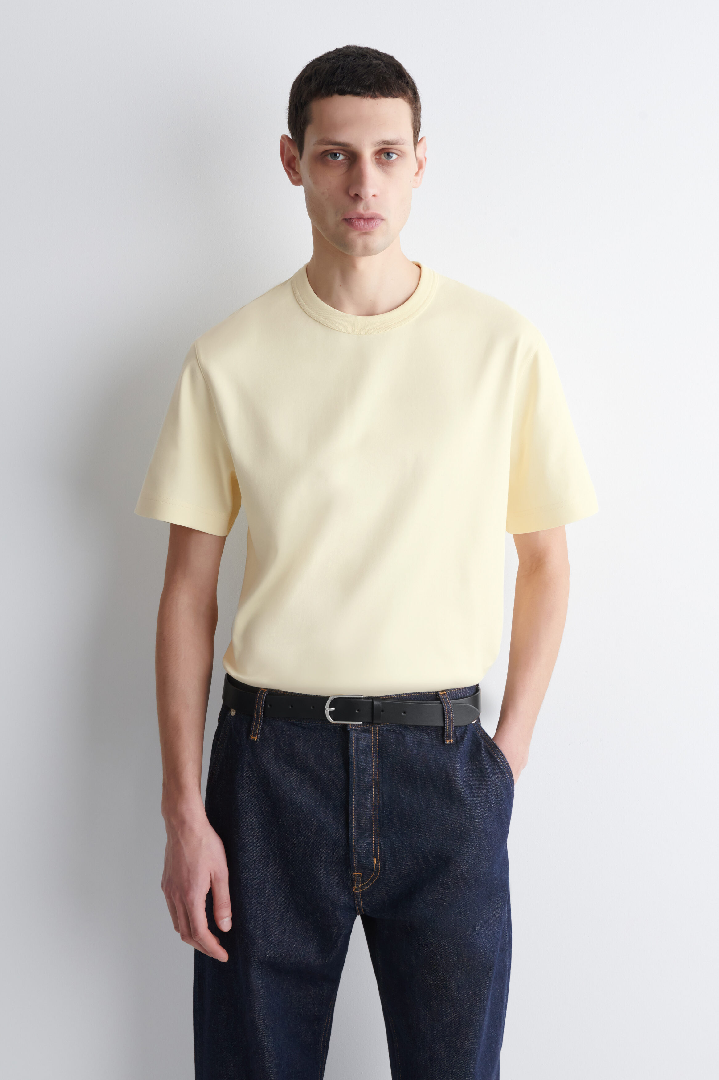 INTERLOCK COTTON CREW-NECK T-SHIRT - BUTTER YELLOW | COS NO