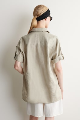 FOLDED-SLEEVE LINEN SHIRT — BEIGE 5