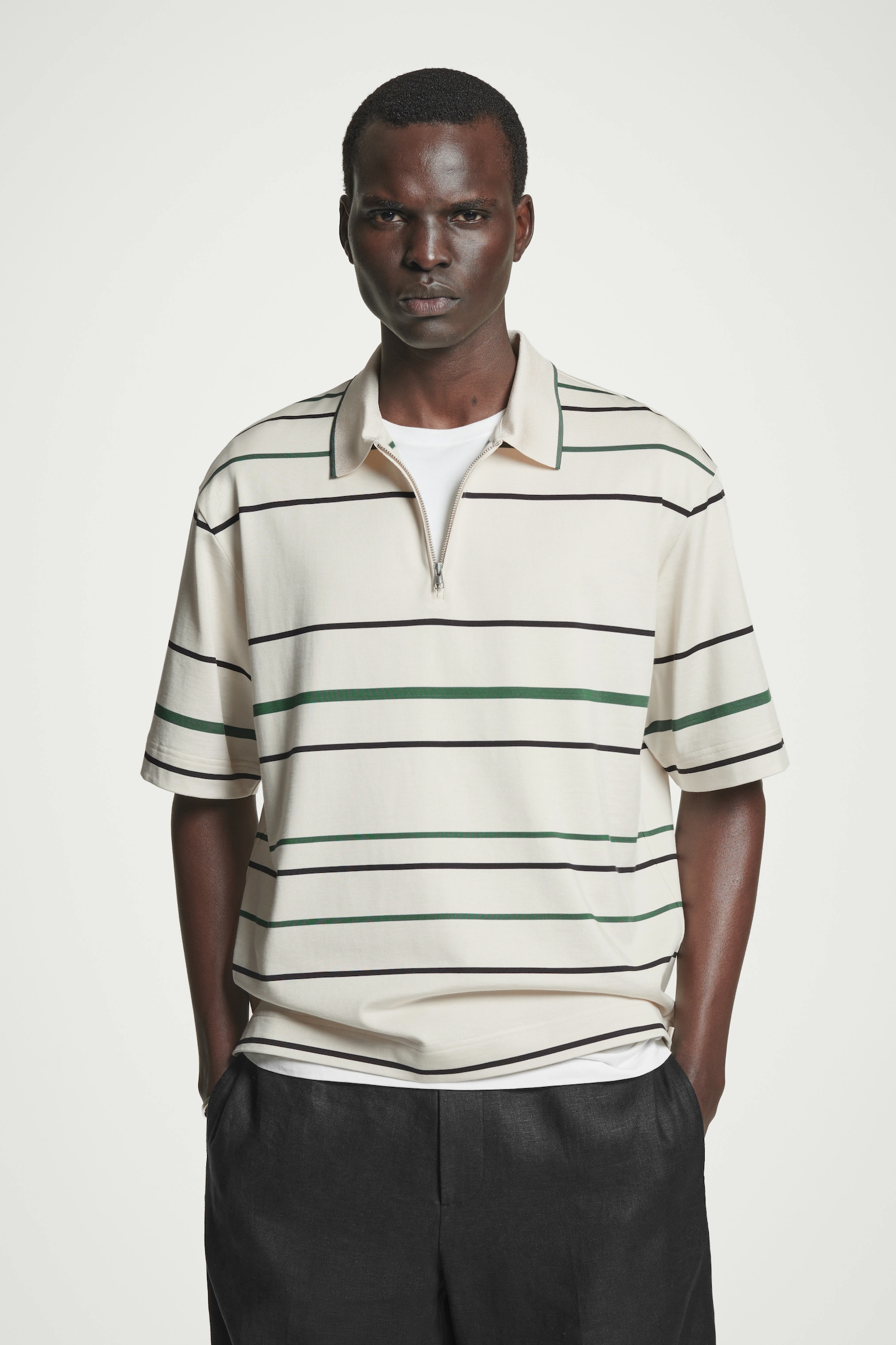 POLO RAYÉ DEMI-ZIPPÉ - ÉCRU / RAYURES