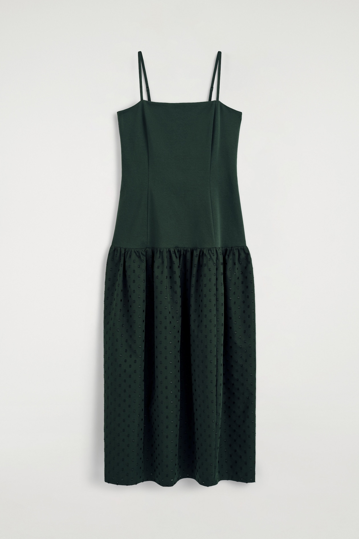 POLKA-DOT SCULPTED DROPPED-WAIST DRESS — GREEN / POLKA DOT