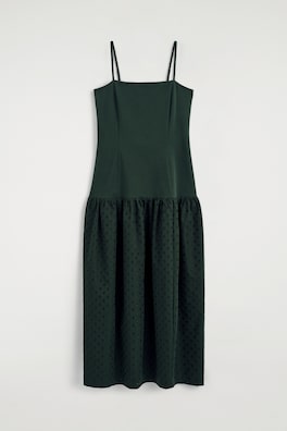 POLKA-DOT SCULPTED DROPPED-WAIST DRESS — GREEN / POLKA DOT 8