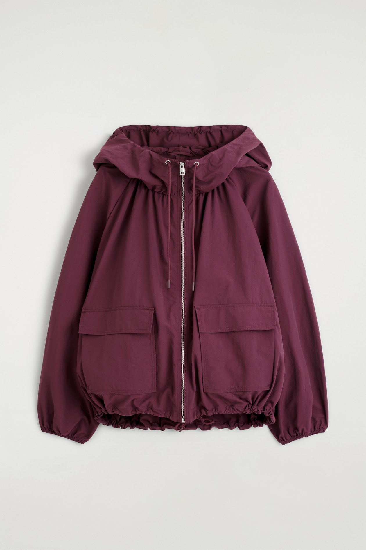 TECHNICAL HOODED PARKA JACKET — DARK RED