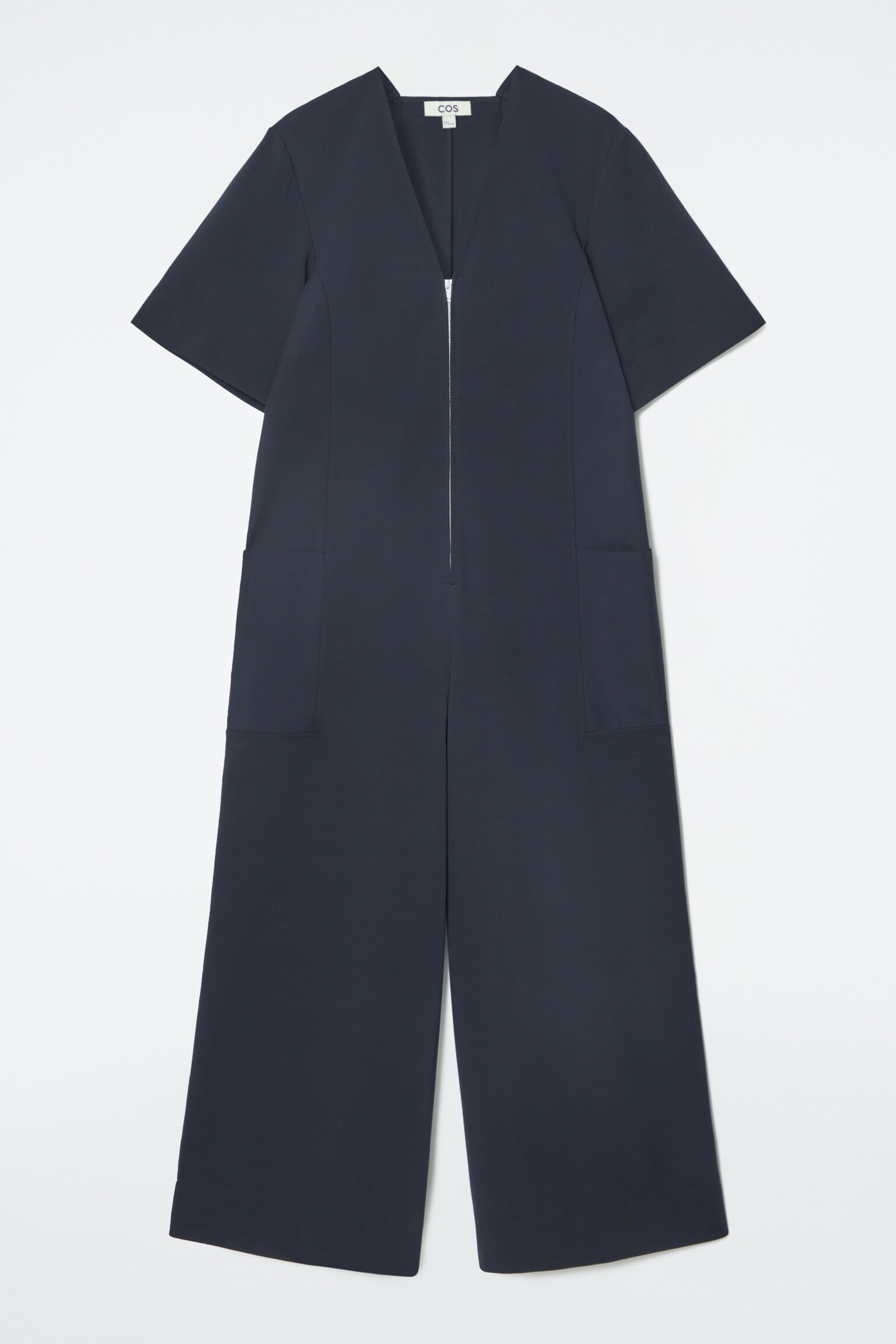 PANELLED V-NECK JUMPSUIT - NAVY
