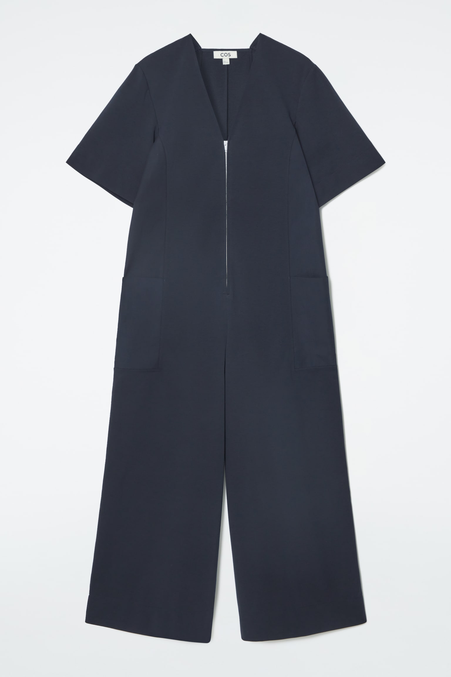 PANELLED V-NECK JUMPSUIT - NAVY