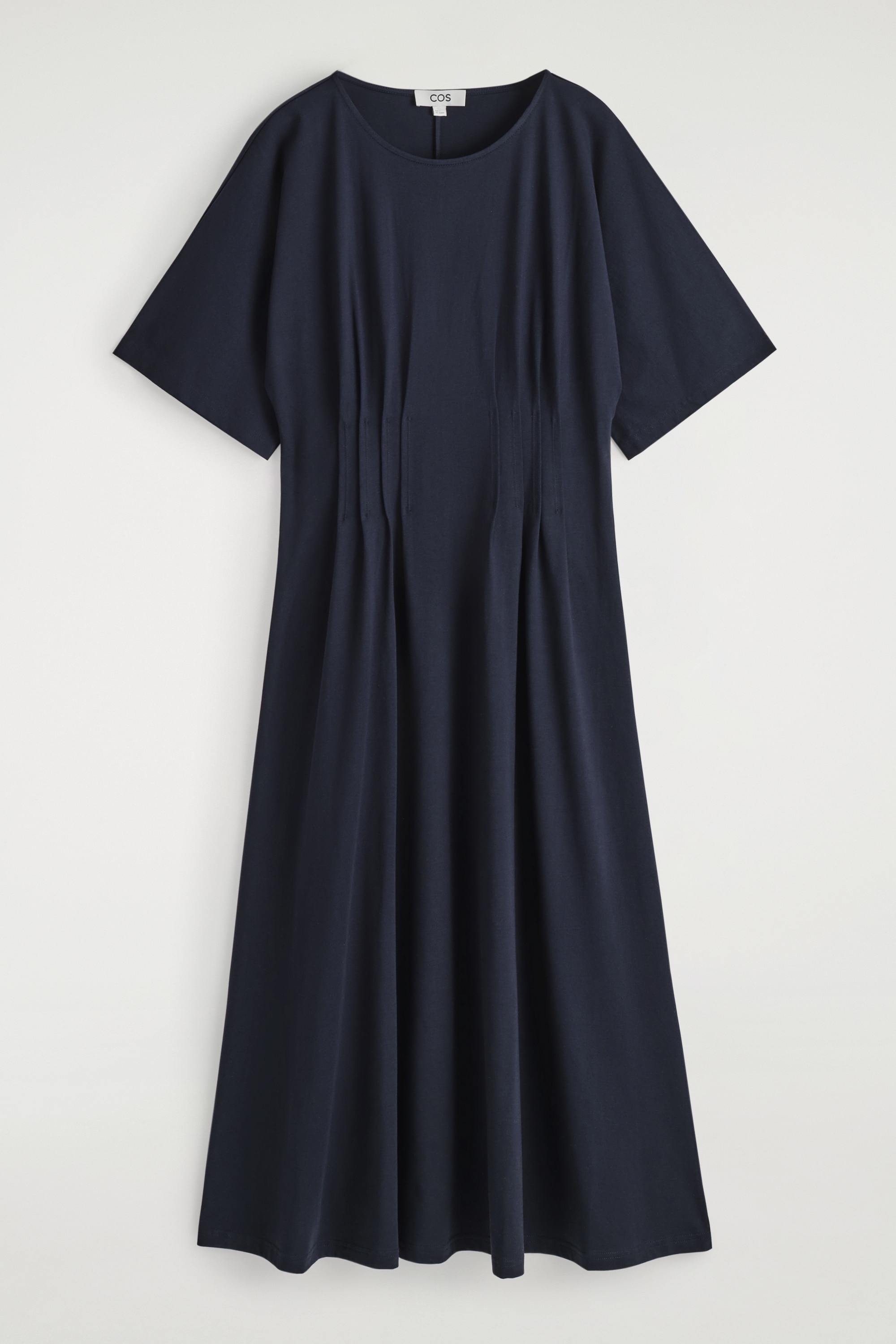 BAVLNĚNÉ MIDI ŠATY S PROŠÍVÁNÍM - TMAVĚ MODRÁ/SVĚTLE MODRÁ