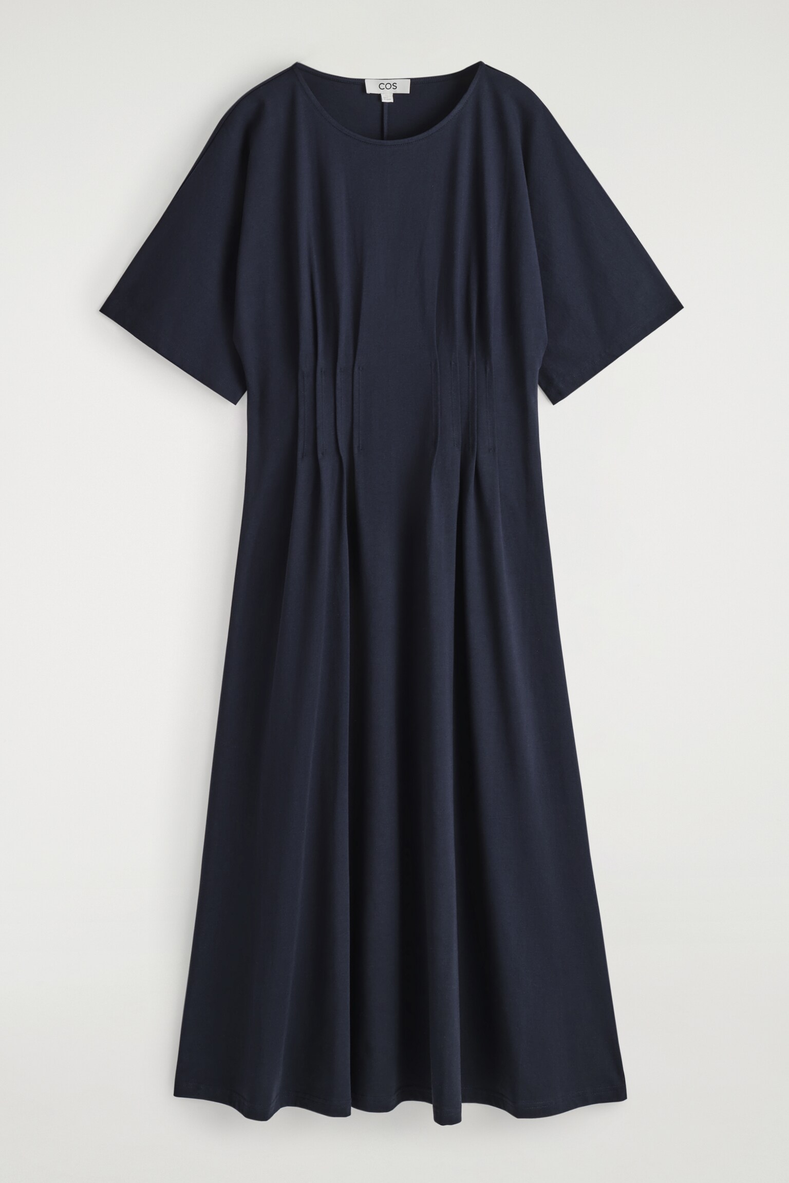 ROBE MIDI NERVURÉE EN COTON - BLEU MARINE/BLEU CIEL - 2