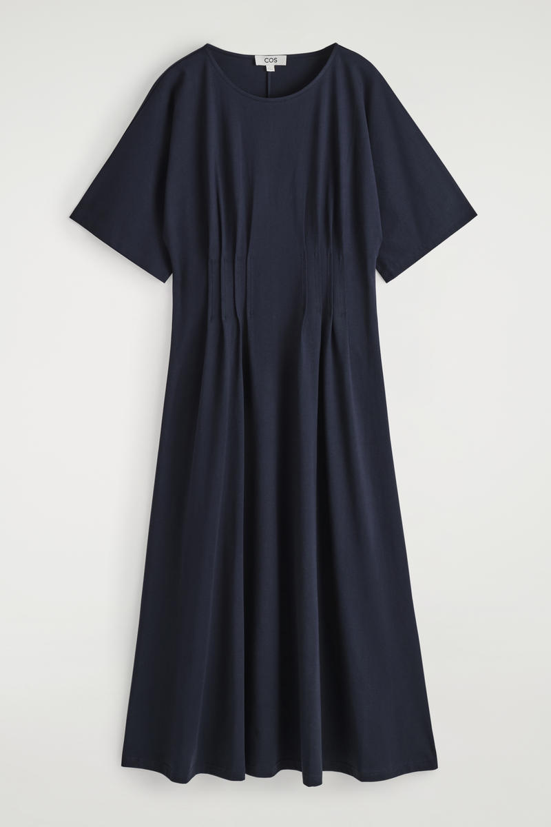 Pintucked Cotton Midi Dress