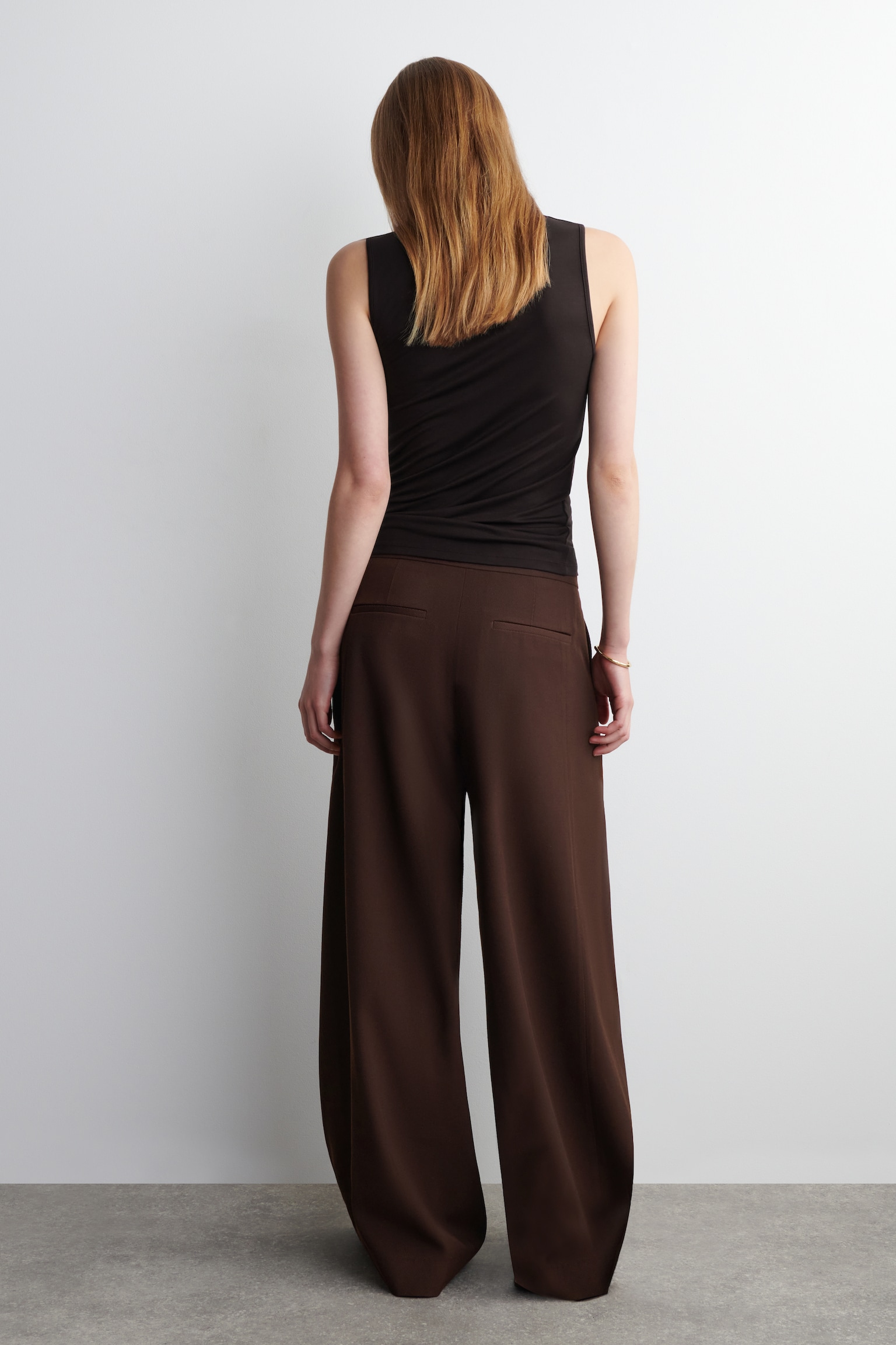 PANTALONI RILASSATI IN MISTO LANA A GAMBA LARGA - BORDEAUX/NERO - 3