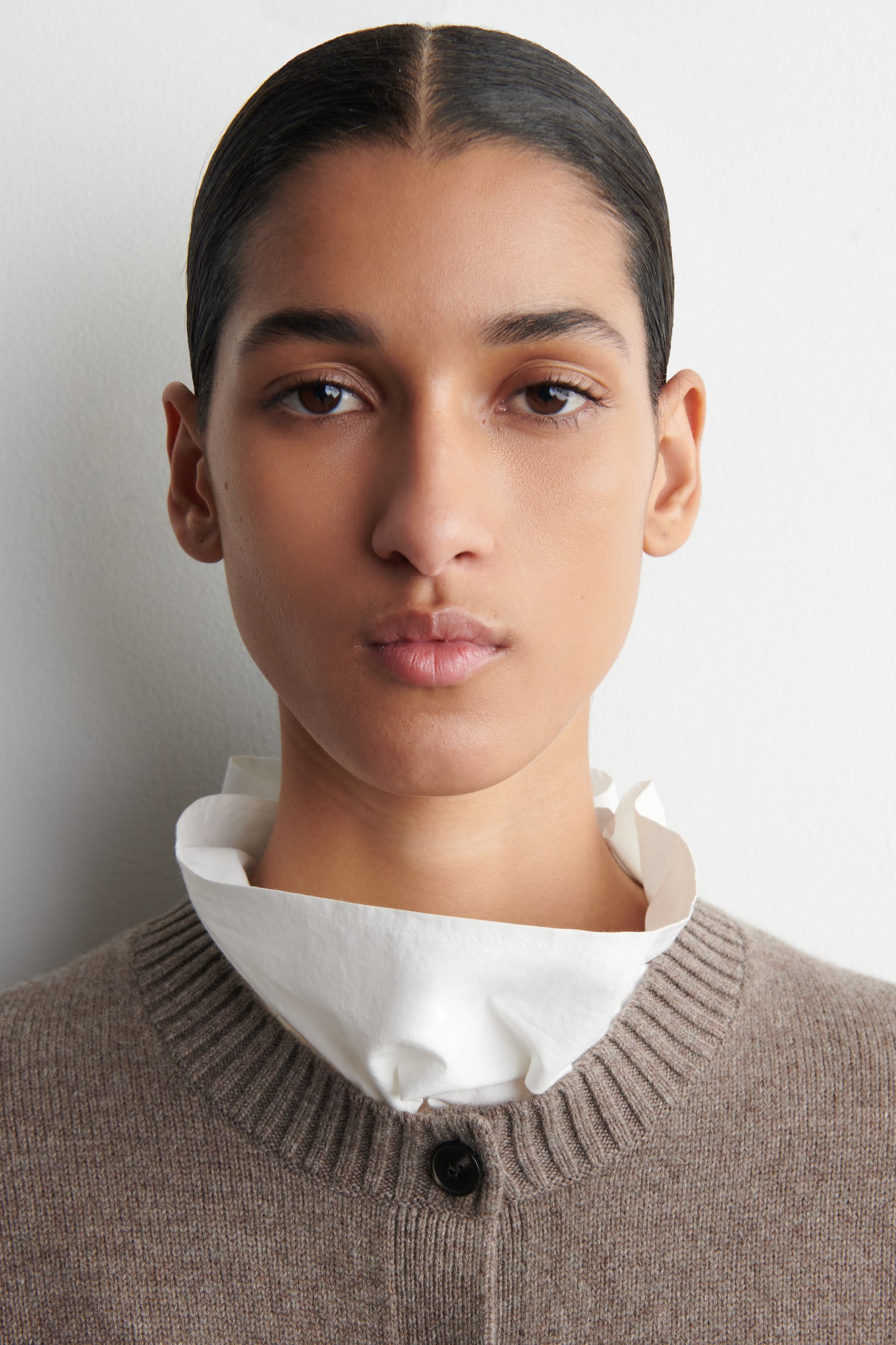 MERINO WOOL CARDIGAN - BEIGE MÉLANGE/BUTTER YELLOW/BLACK - 3