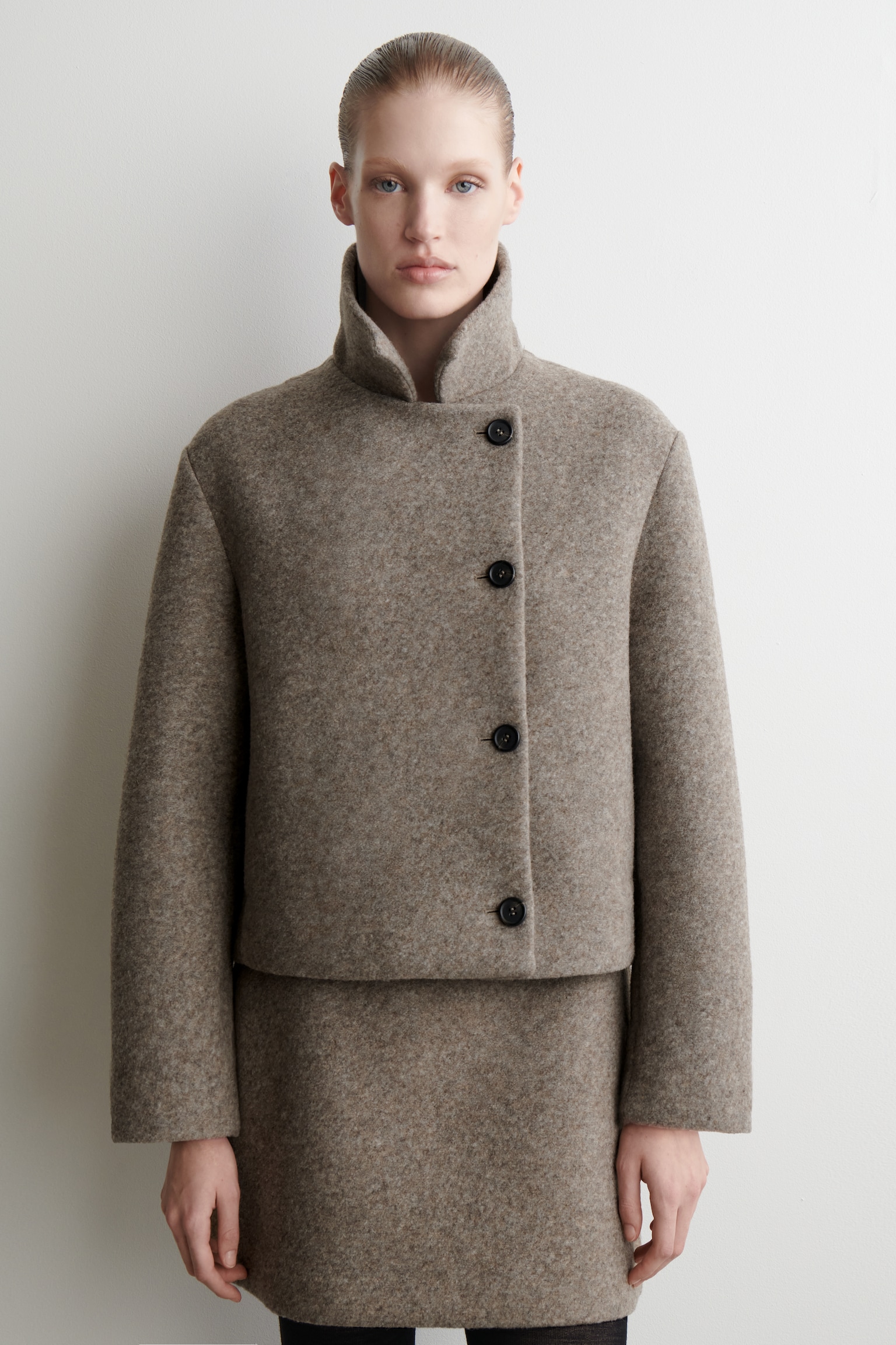 BOILED WOOL-BLEND JACKET - BEIGE MÉLANGE/DARK-GREY MÉLANGE - 5