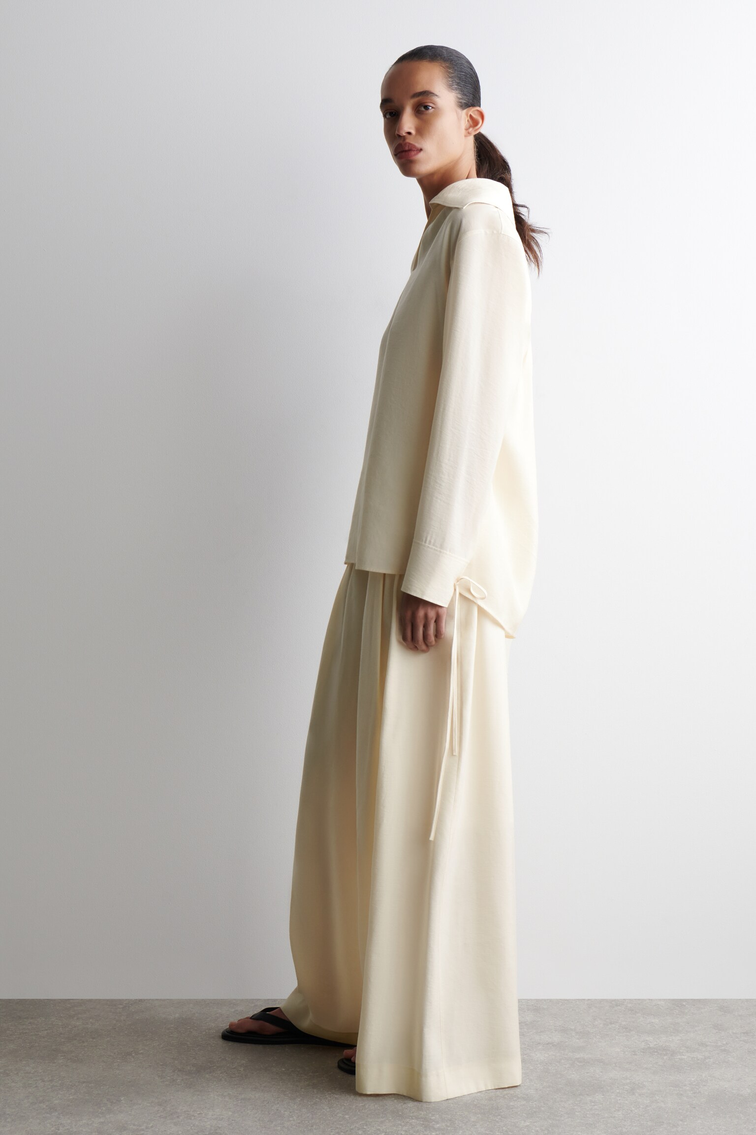 BLOUSE À COL LARGE EN MODAL - ÉCRU/BRUN FONCÉ - 4