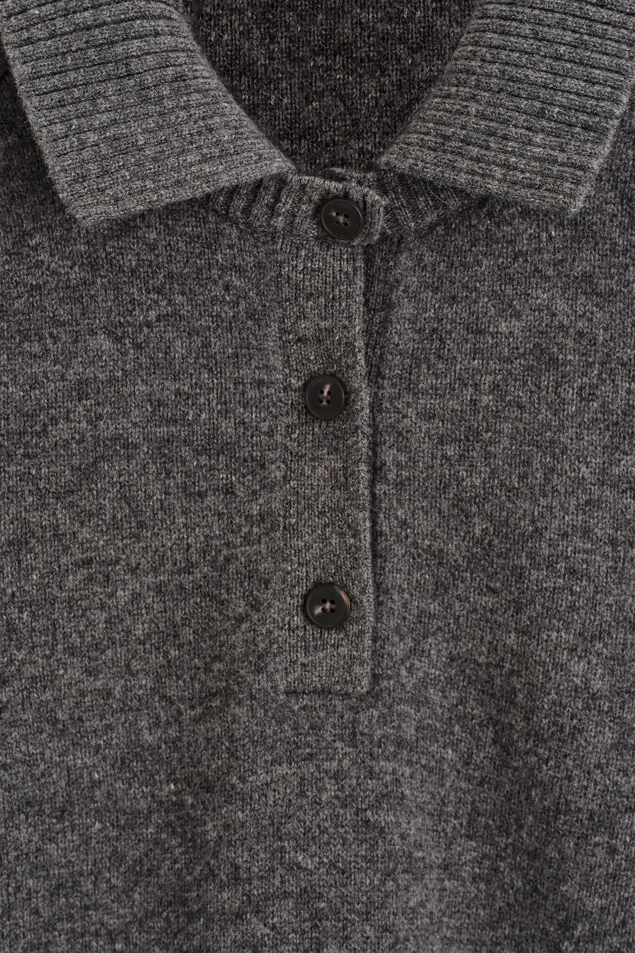 MERINO WOOL POLO SHIRT — GREY MÉLANGE