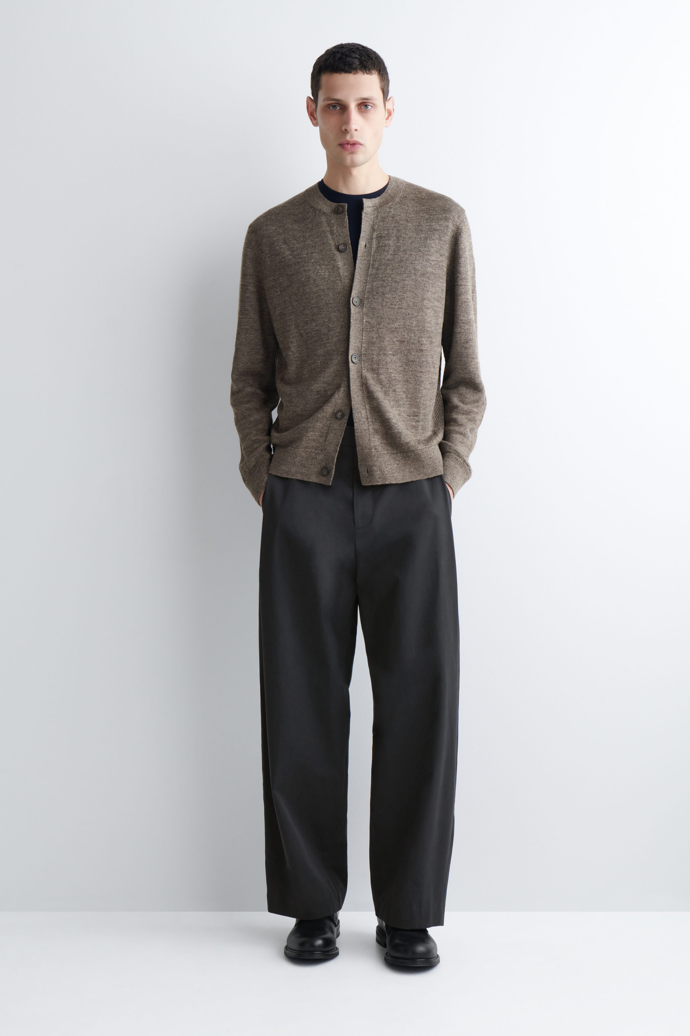 KNITTED LINEN CARDIGAN - TAUPE MÉLANGE | COS CA