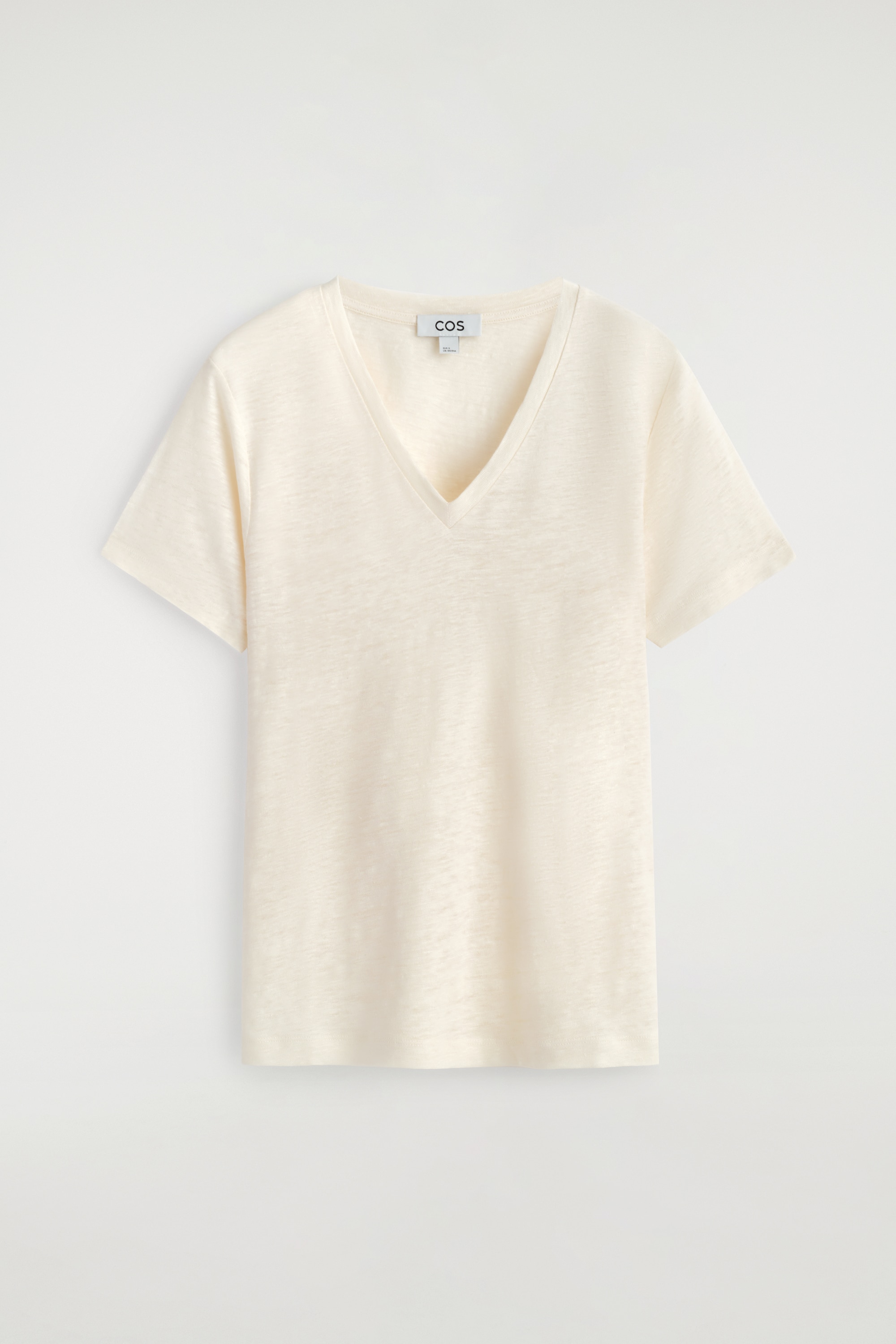 T-SHIRT IN LINO CON SCOLLO A V - AVORIO/ROSA MÉLANGE/MARRONE / BIANCO / A RIGHE/NERO