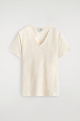 V-NECK LINEN T-SHIRT — IVORY 6