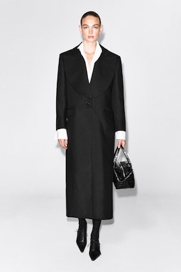 TAILORED DRAPED WOOL-BLEND LONG COAT — BLACK 2