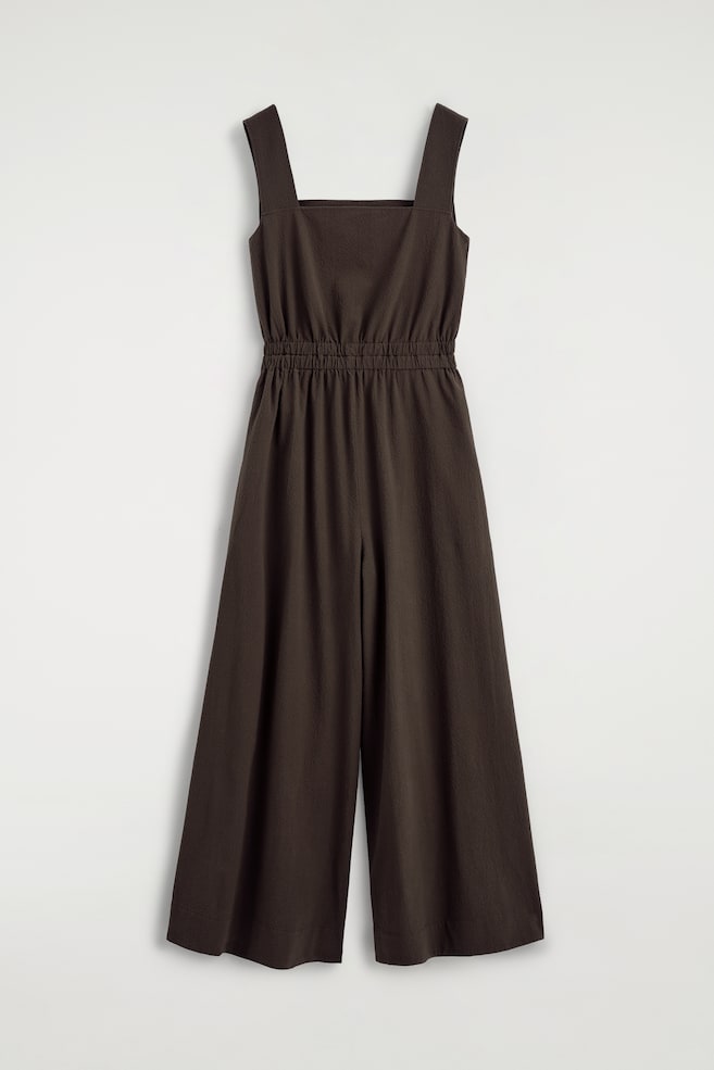OPEN-BACK SEERSUCKER WIDE-LEG JUMPSUIT - BRUN/NOIR - 1