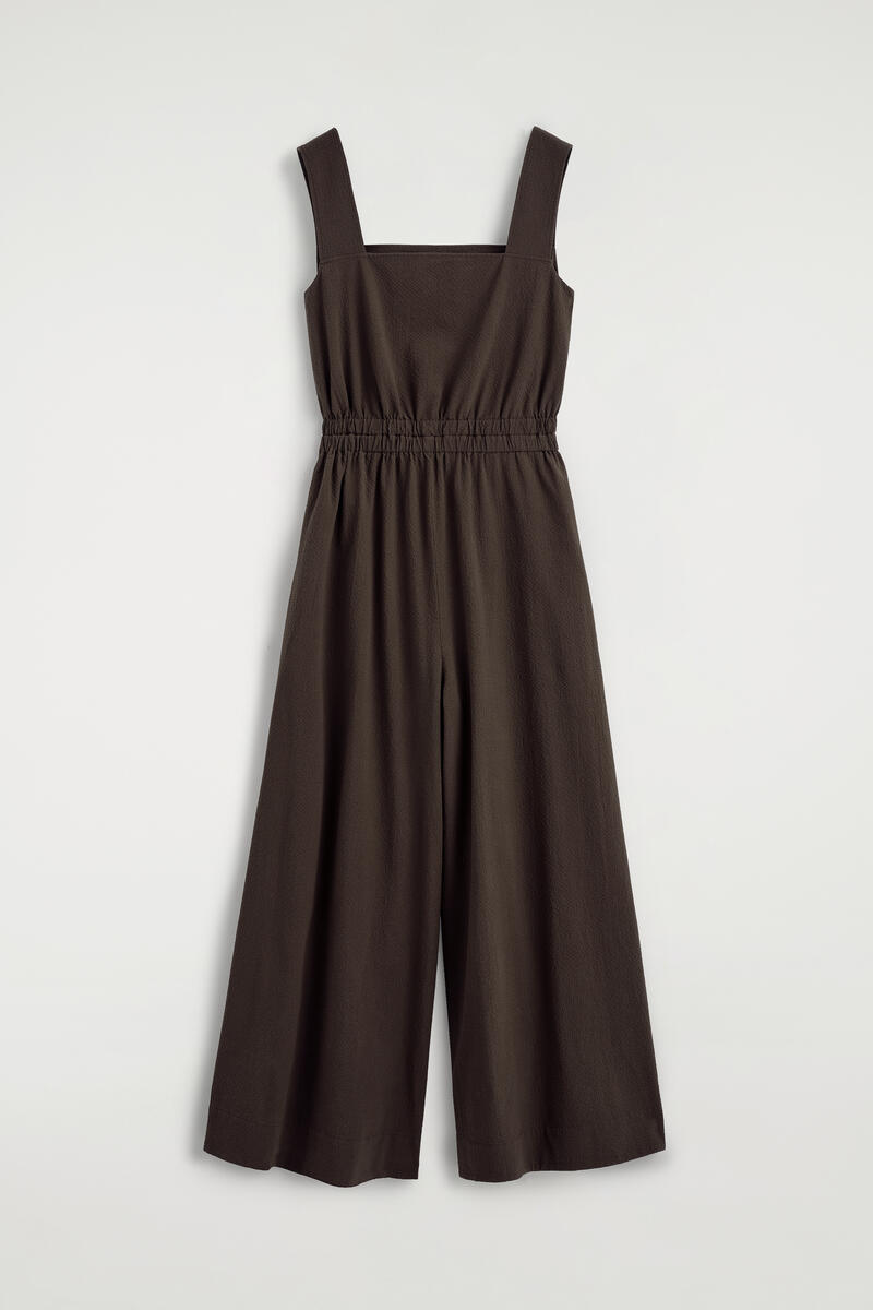 COS Open-Back Seersucker Wide-Leg Jumpsuit Brown Women's Size 44