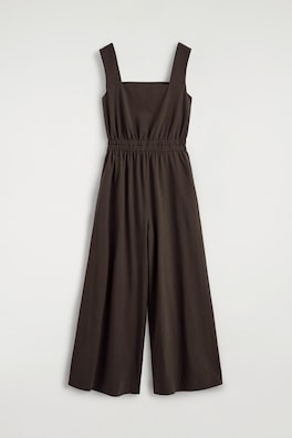 OPEN-BACK SEERSUCKER WIDE-LEG JUMPSUIT — BROWN 7