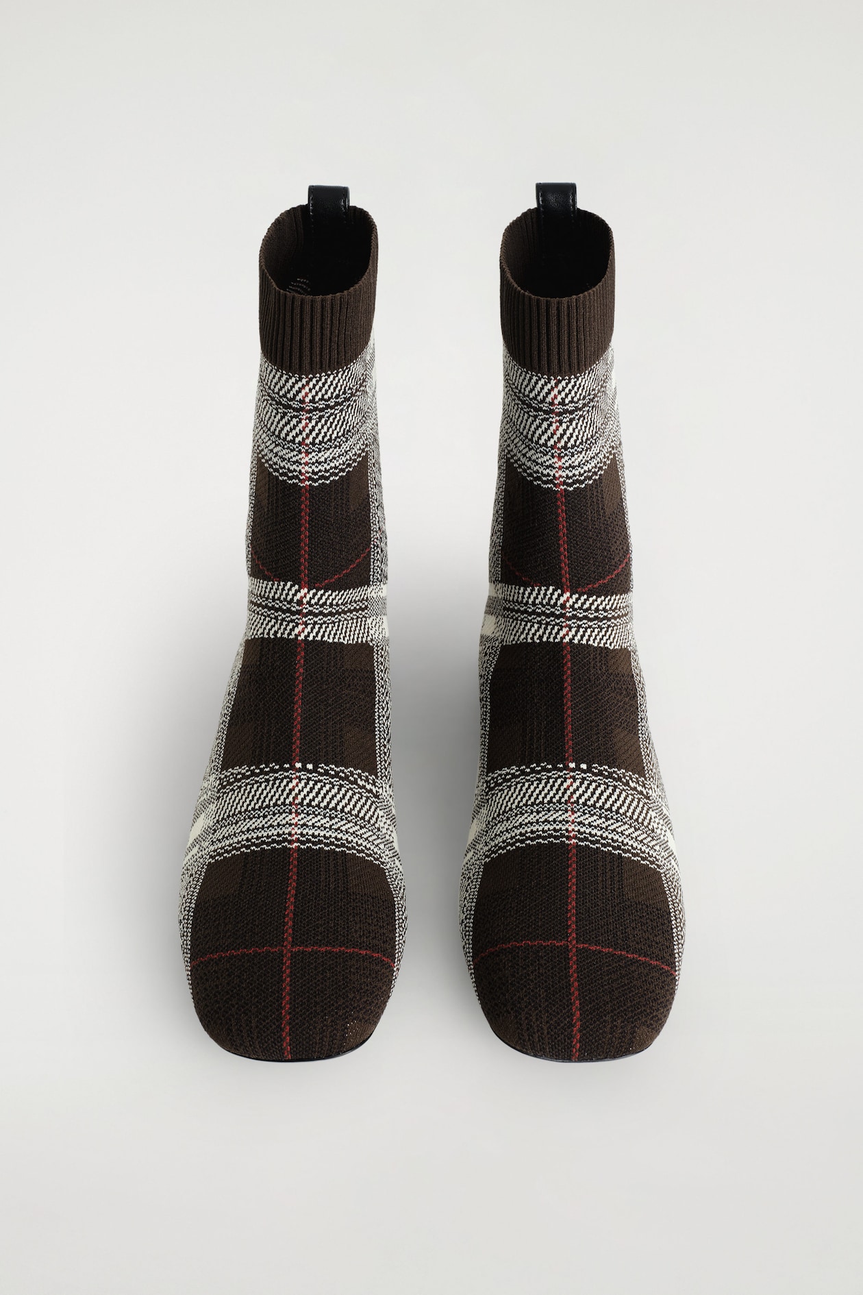 CHECKED KNITTED SOCK BOOTS — BORDEAUX / CHECKERED