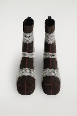 CHECKED KNITTED SOCK BOOTS — BORDEAUX / CHECKERED 1