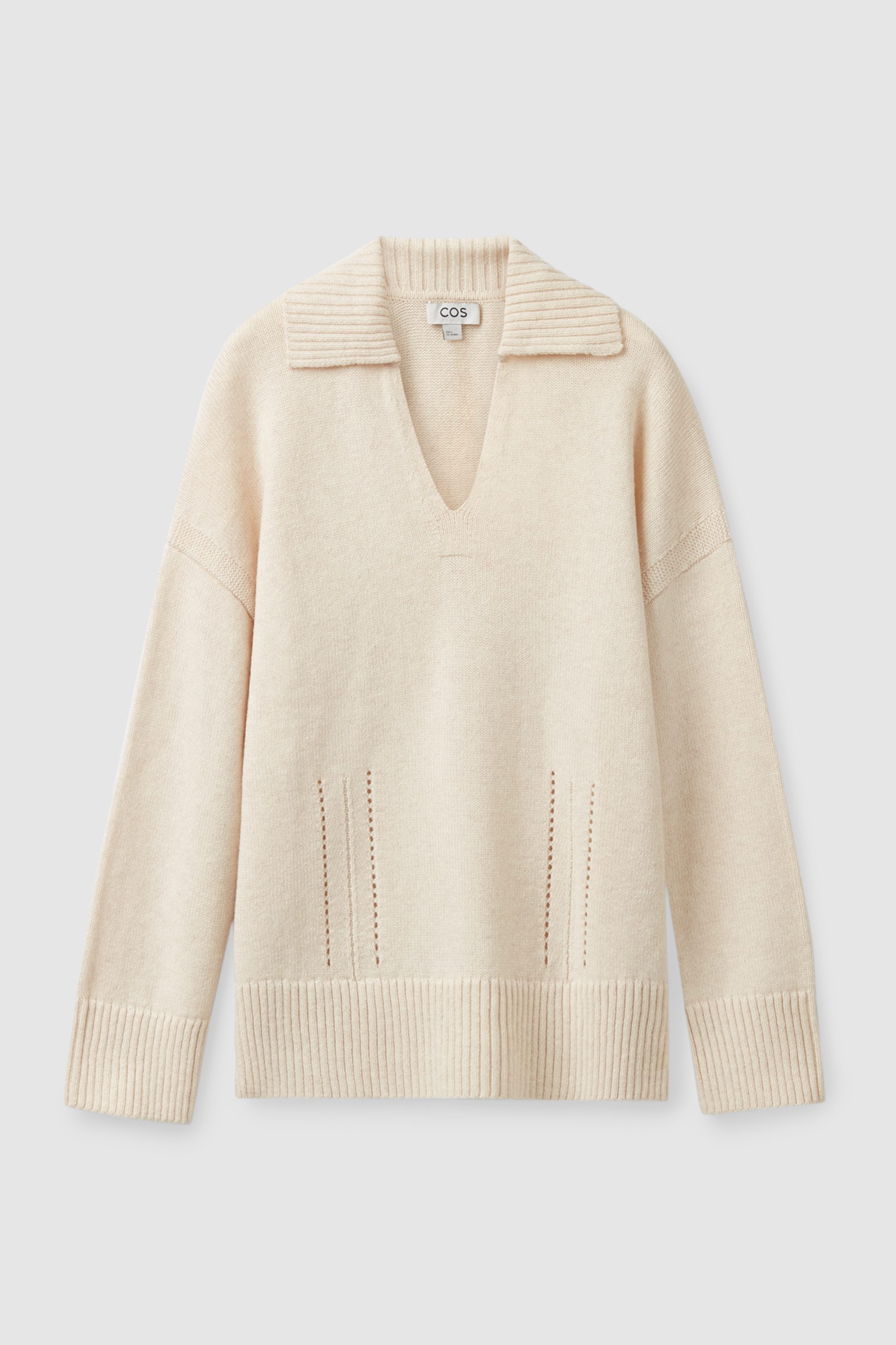 KNITTED V-NECK JUMPER - OFF-WHITE | COS