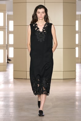 EMBROIDERED DOUBLE-FACED WOOL DRESS — CARBON 11