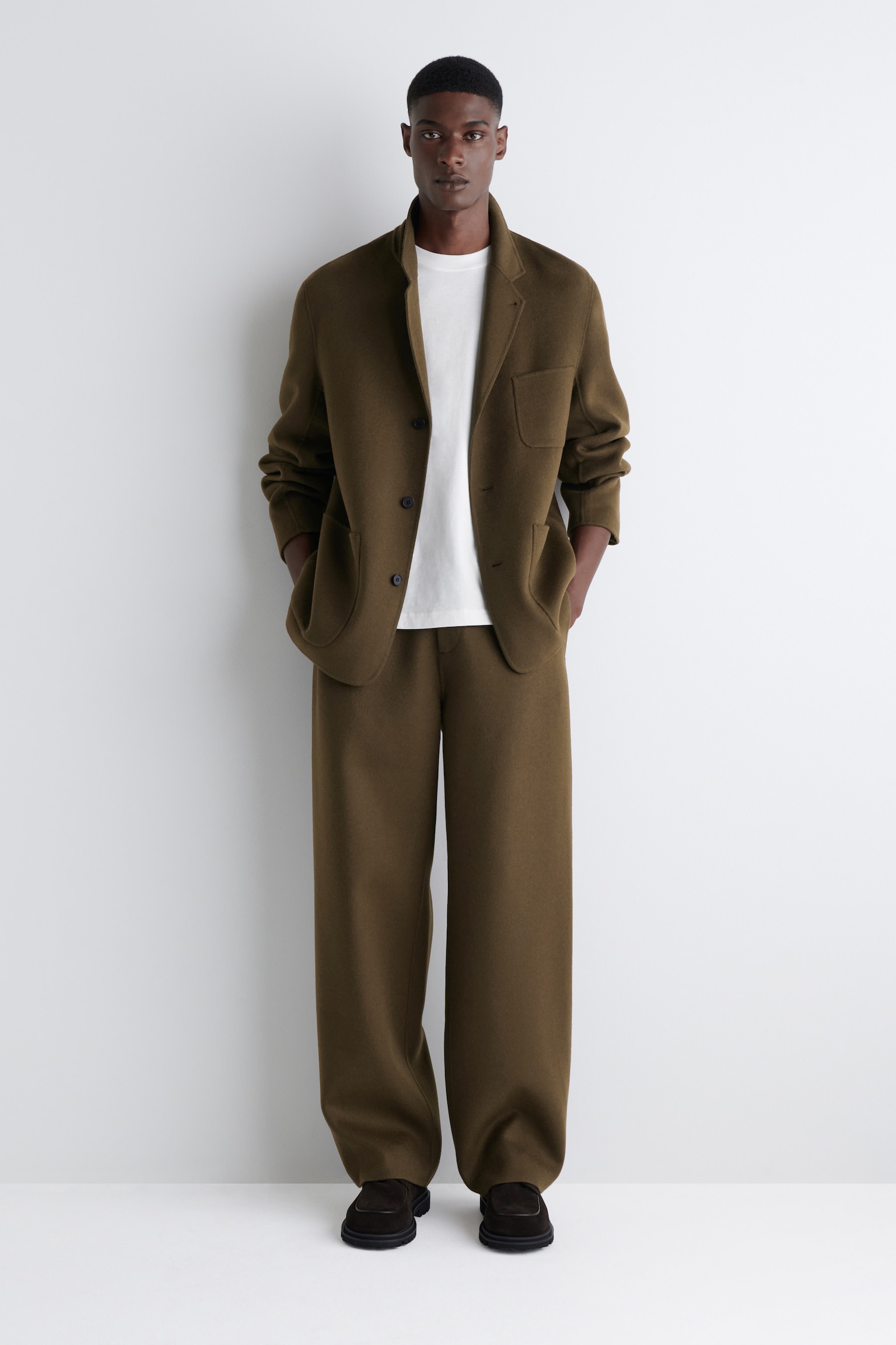 PANTALONI A GAMBA LARGA IN LANA - MARRONE/ANTRACITE