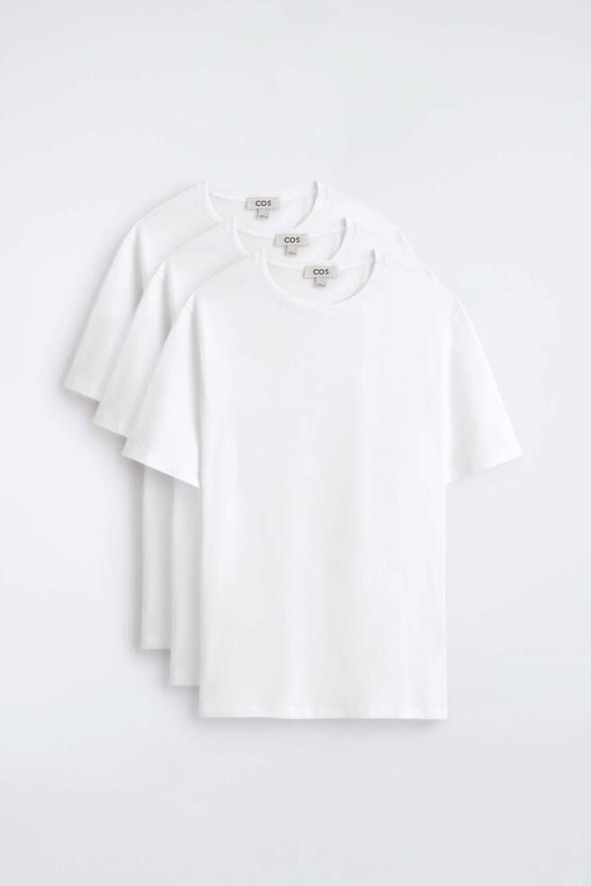 BAWEŁNIANE T-SHIRTY Z OKRĄGŁYM DEKOLTEM – TRÓJPAK - BIAŁY/GRANATOWY/ BIAŁY/ SZARY - 1