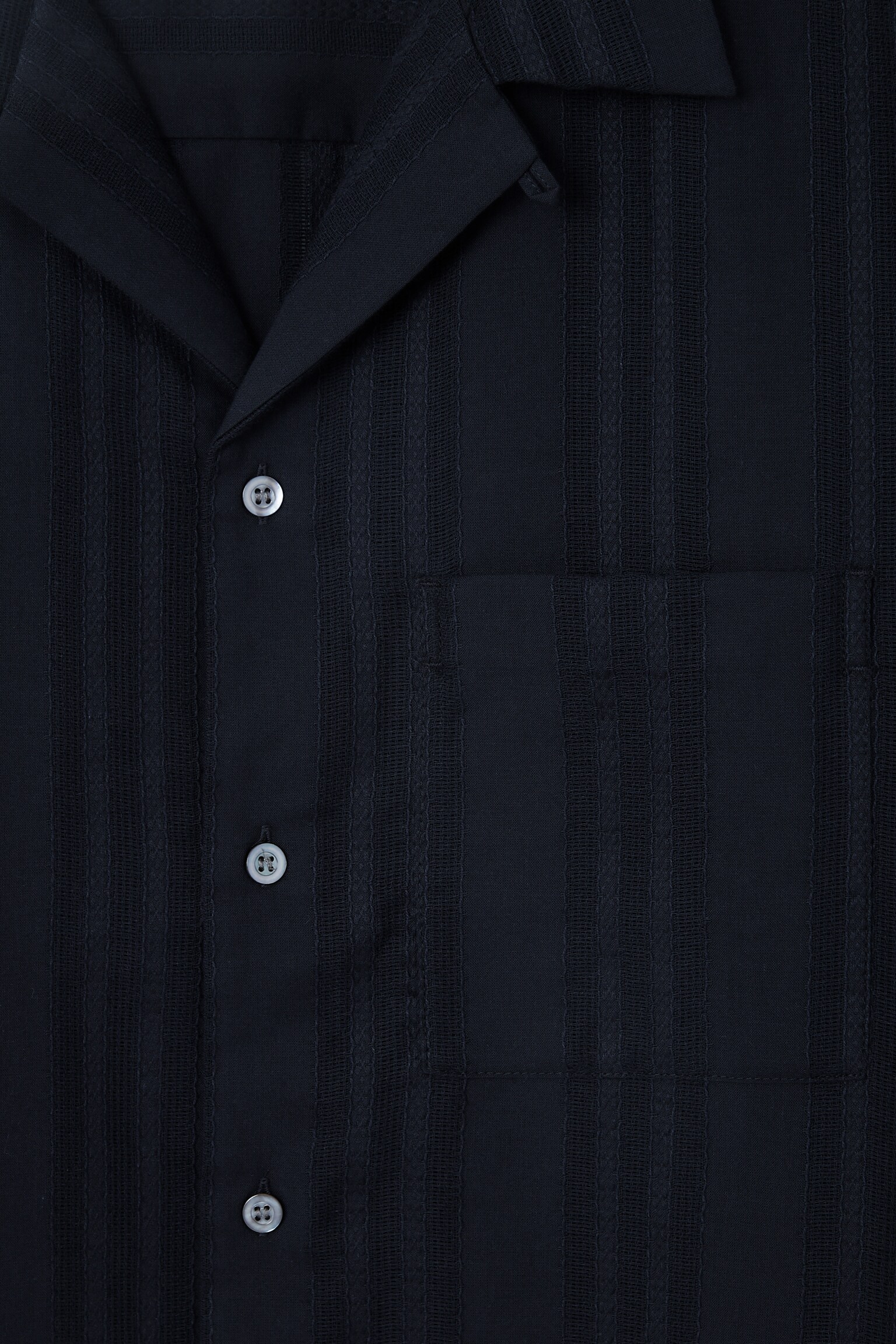 RELAXED STRIPE-JACQUARD COTTON SHORT-SLEEVED SHIRT - NAVY BLUE - 2