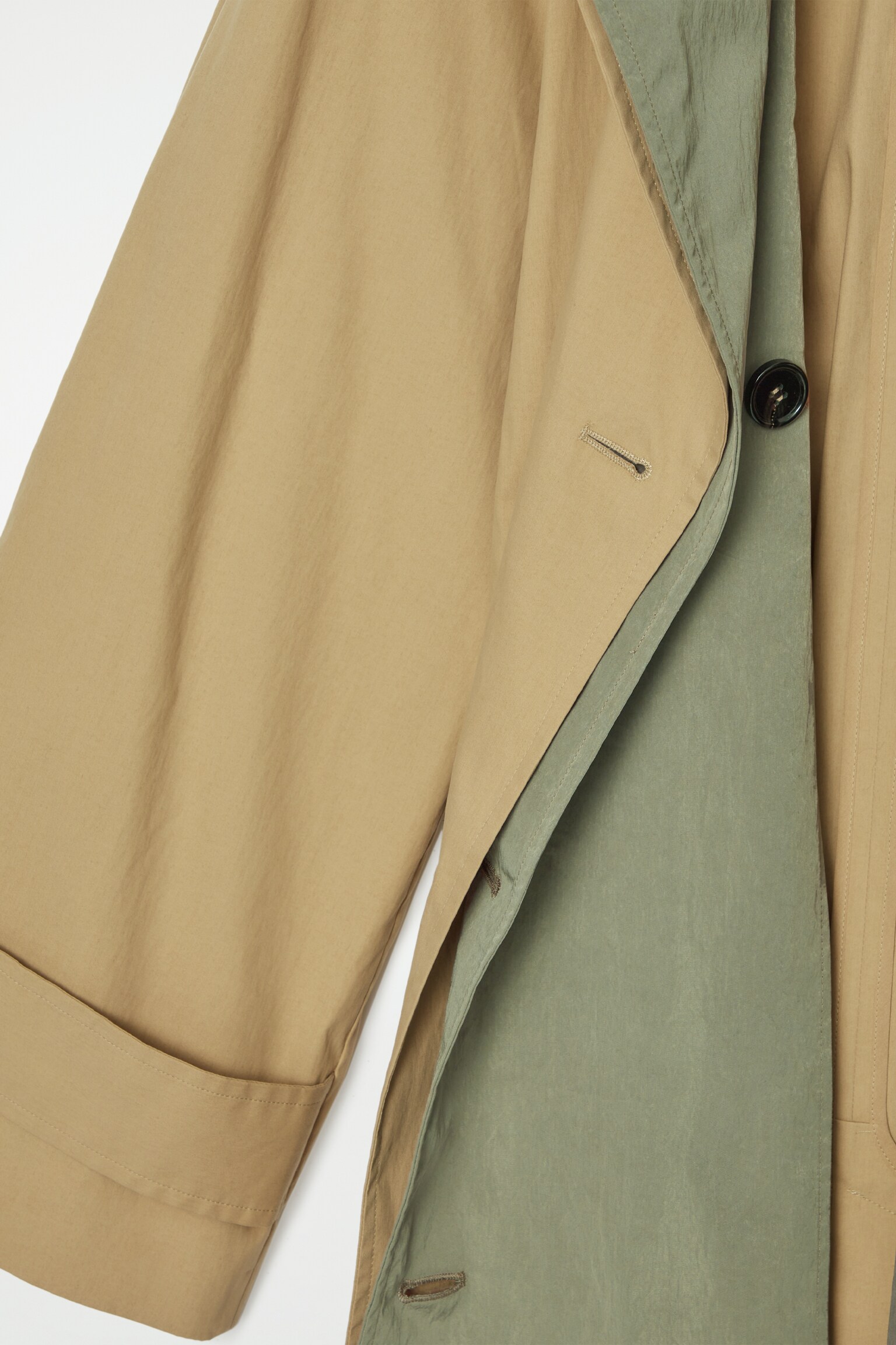 LAYERED DOUBLE-BREASTED TRENCH COAT - BEIGE / KHAKI - 3