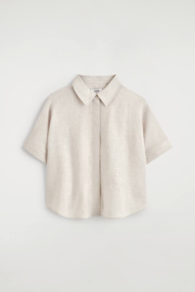 OVERSIZED LÍNENOVÁ KOŠILE S KRÁTKÝM RUKÁVEM - BÉŽOVÁ / MELANŽ/ŽLUTÁ/VYPRANÁ ČERNÁ/BÍLÁ - 1