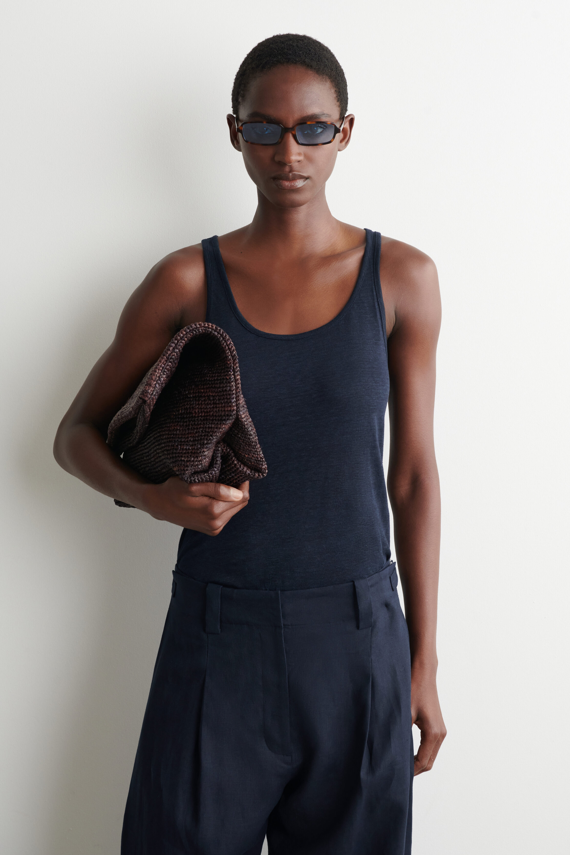 LINEN-JERSEY TANK TOP - NAVY | COS CA