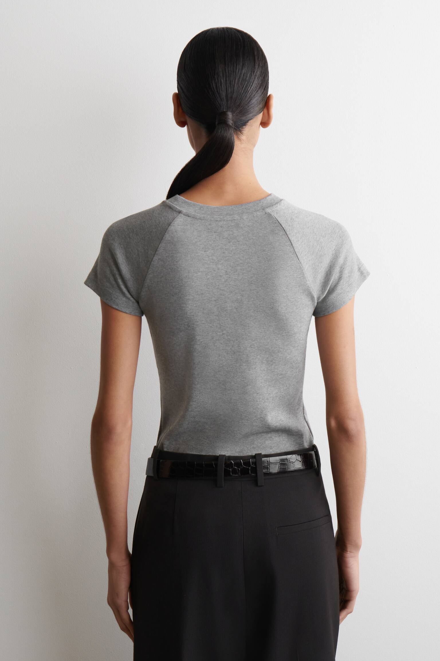 SLIM COTTON T-SHIRT - אפור מלנג'/לבן - 6