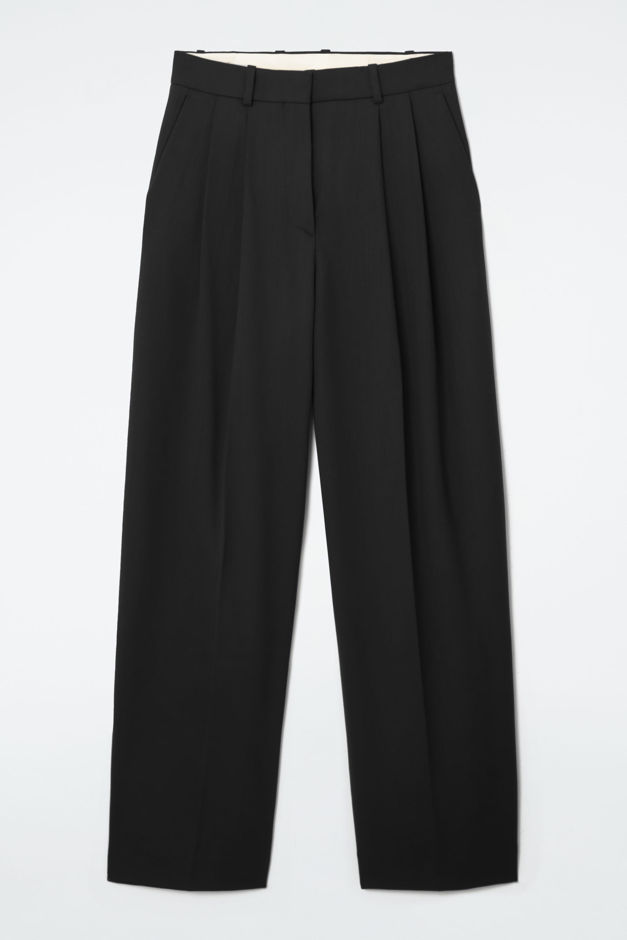 RELAXED TAILORED WOOL WIDE-LEG TROUSERS - BLACK | COS