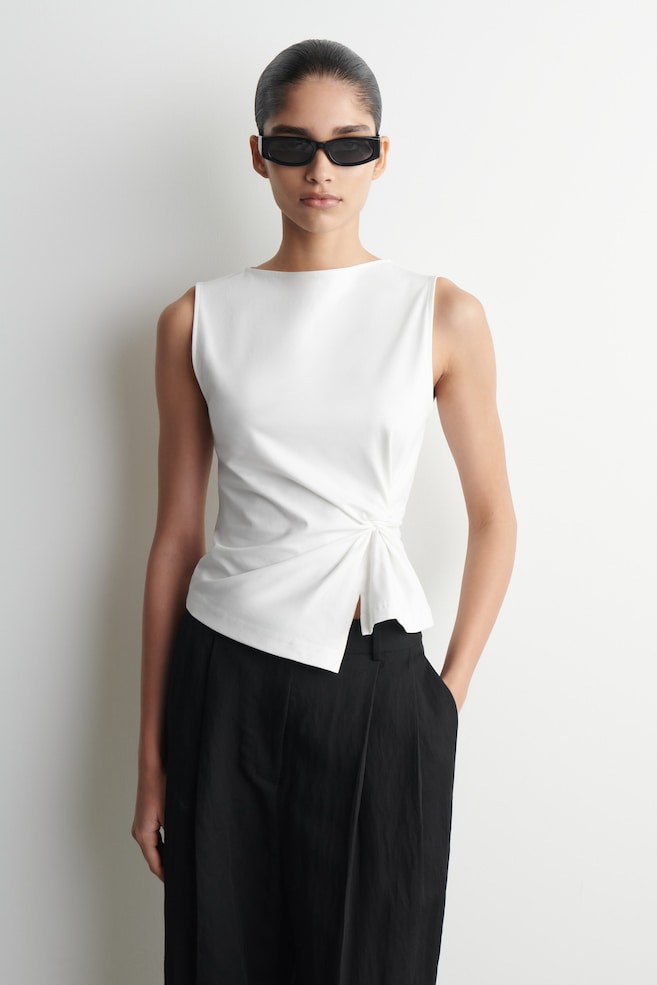 TWIST-DETAIL JERSEY TOP — WHITE