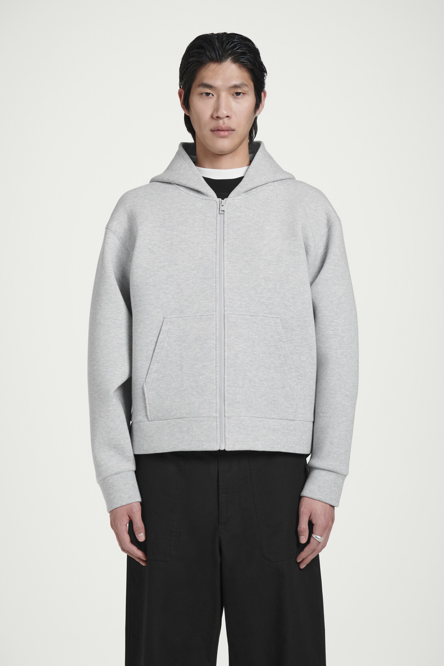 SWEAT À CAPUCHE OVERSIZE EN JERSEY DE NÉOPRÈNE - GRIS - 1
