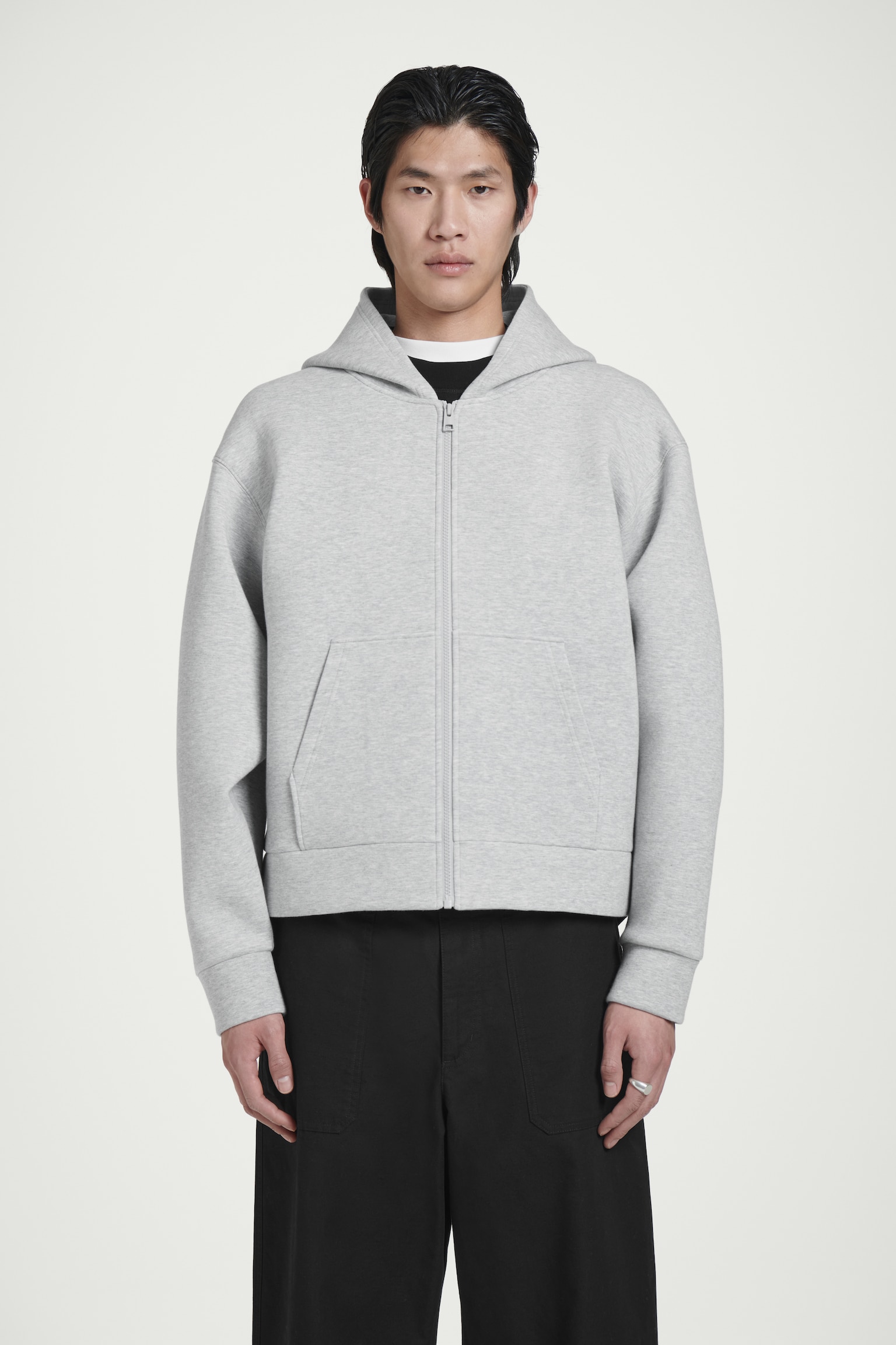 SUDADERA CAPUCHA NEOPRENO OVERSIZE CON CREMALLERA - GRIS
