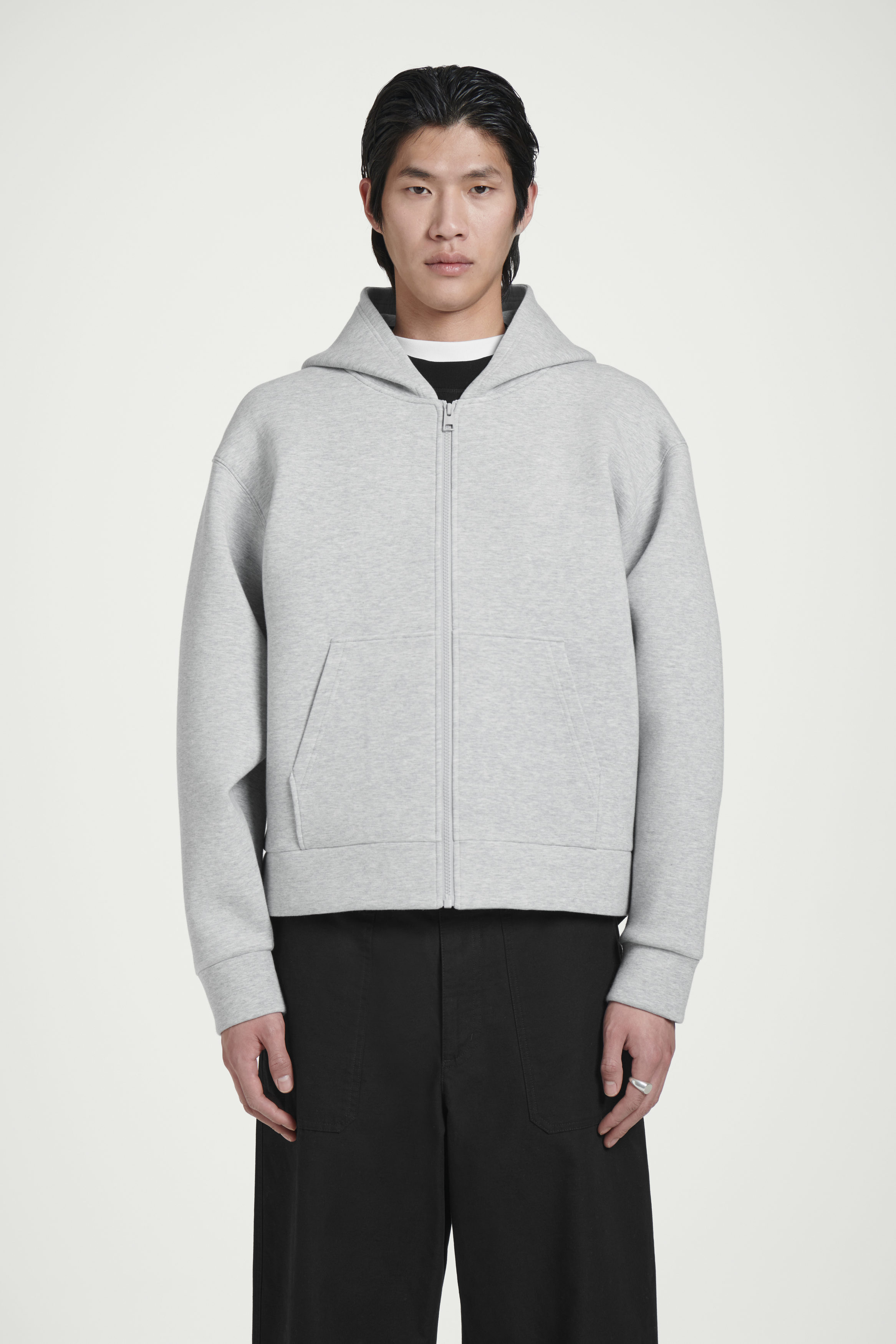 OVERSIZED SCUBA-JERSEY ZIP-UP HOODIE - GRAY | COS
