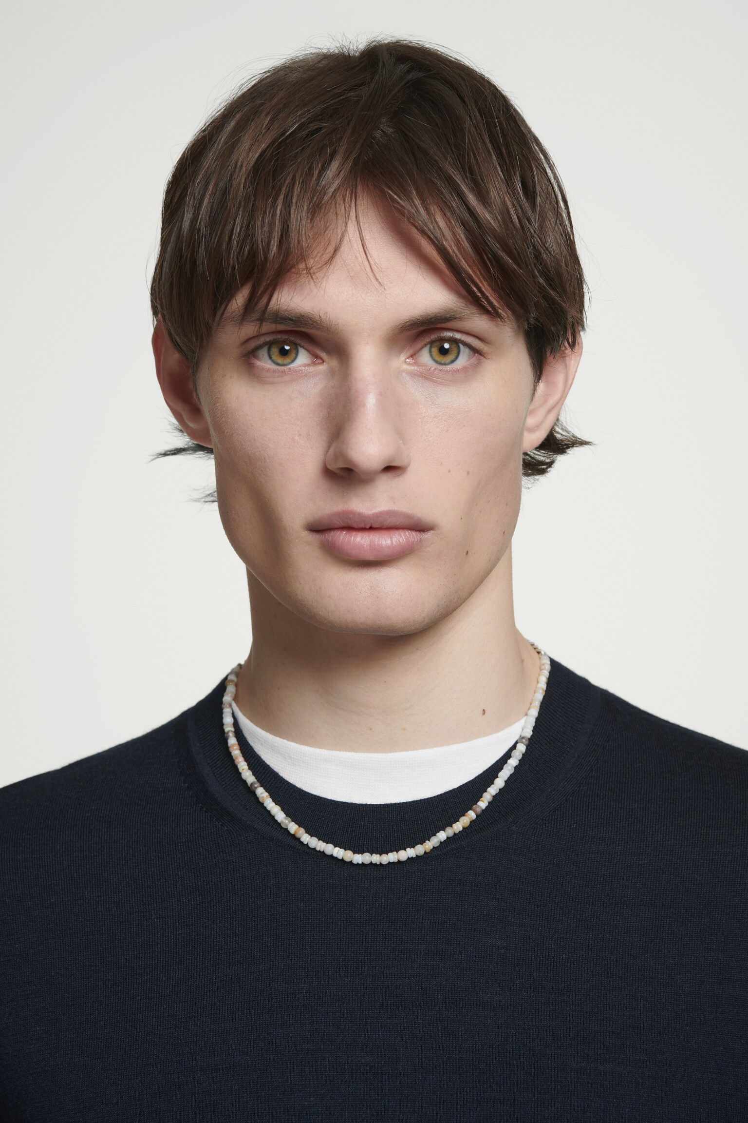 COLLIER CHAÎNE PERLÉ DE PIERRES MINÉRALES - BLANC / BRUN
