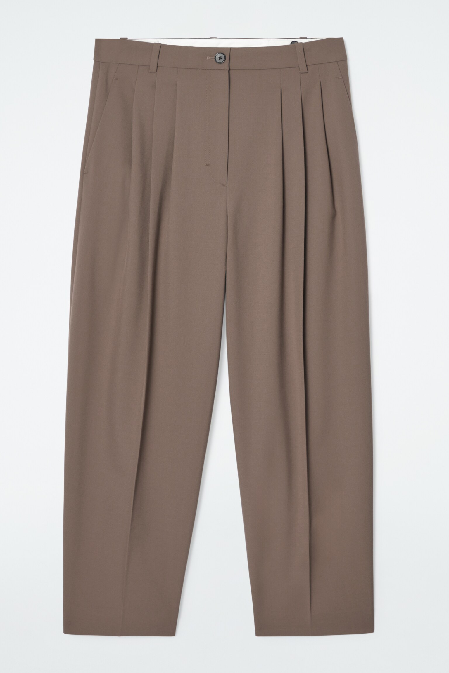 PLEATED BARREL-LEG WOOL TROUSERS - MOLE/bege mélange/CINZENTO-ESCURO - 1