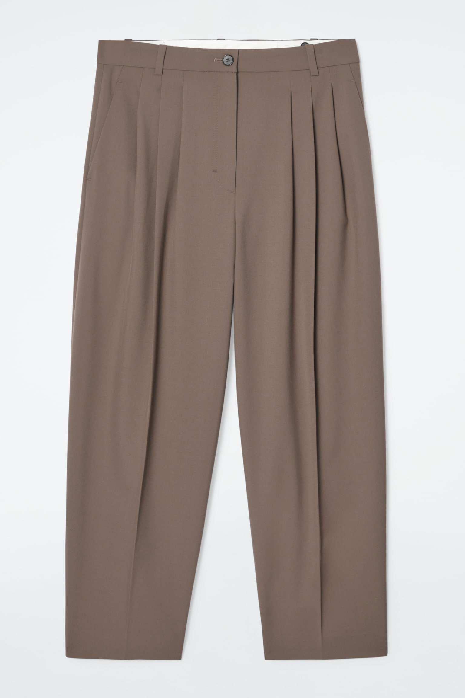 PLEATED BARREL-LEG WOOL TROUSERS - MOLE/BLACK/BEIGE MÉLANGE - 1