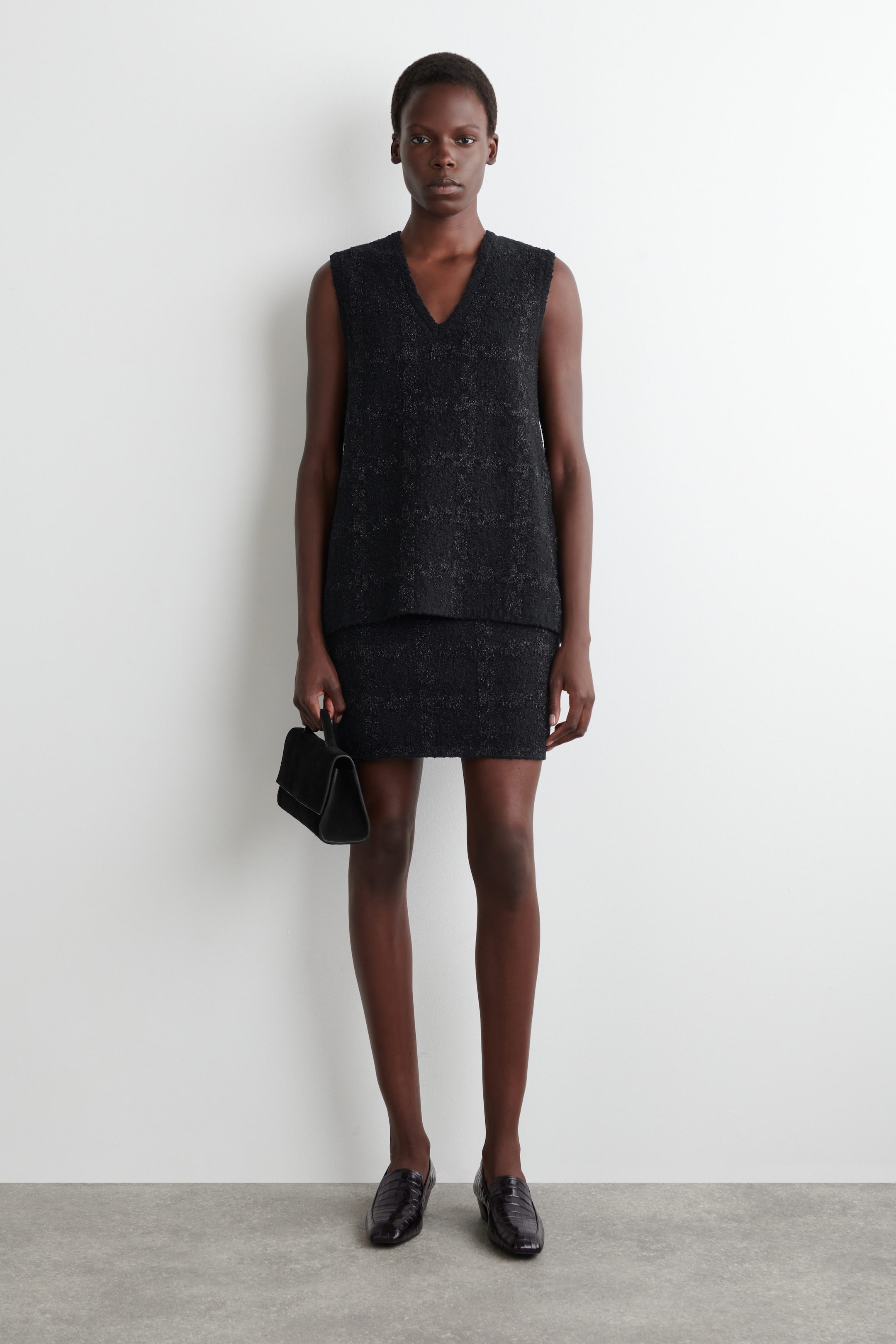 SPARKLY BOUCLÉ-KNIT VEST - BLACK / CHECKED | COS US