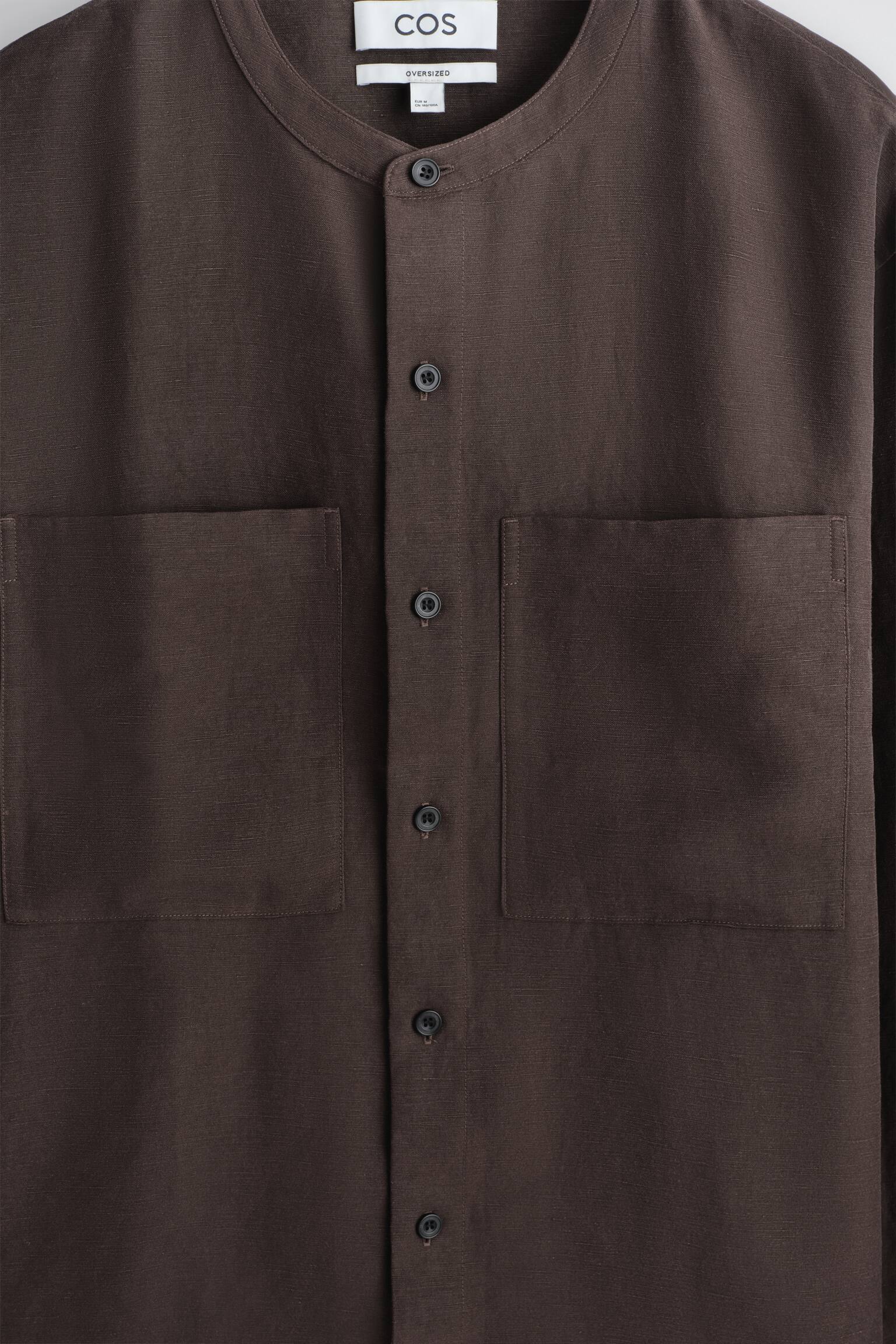 OVERSIZED LINNEN SHIRT MET OPA-KRAAG-DONKERBRUIN - 7