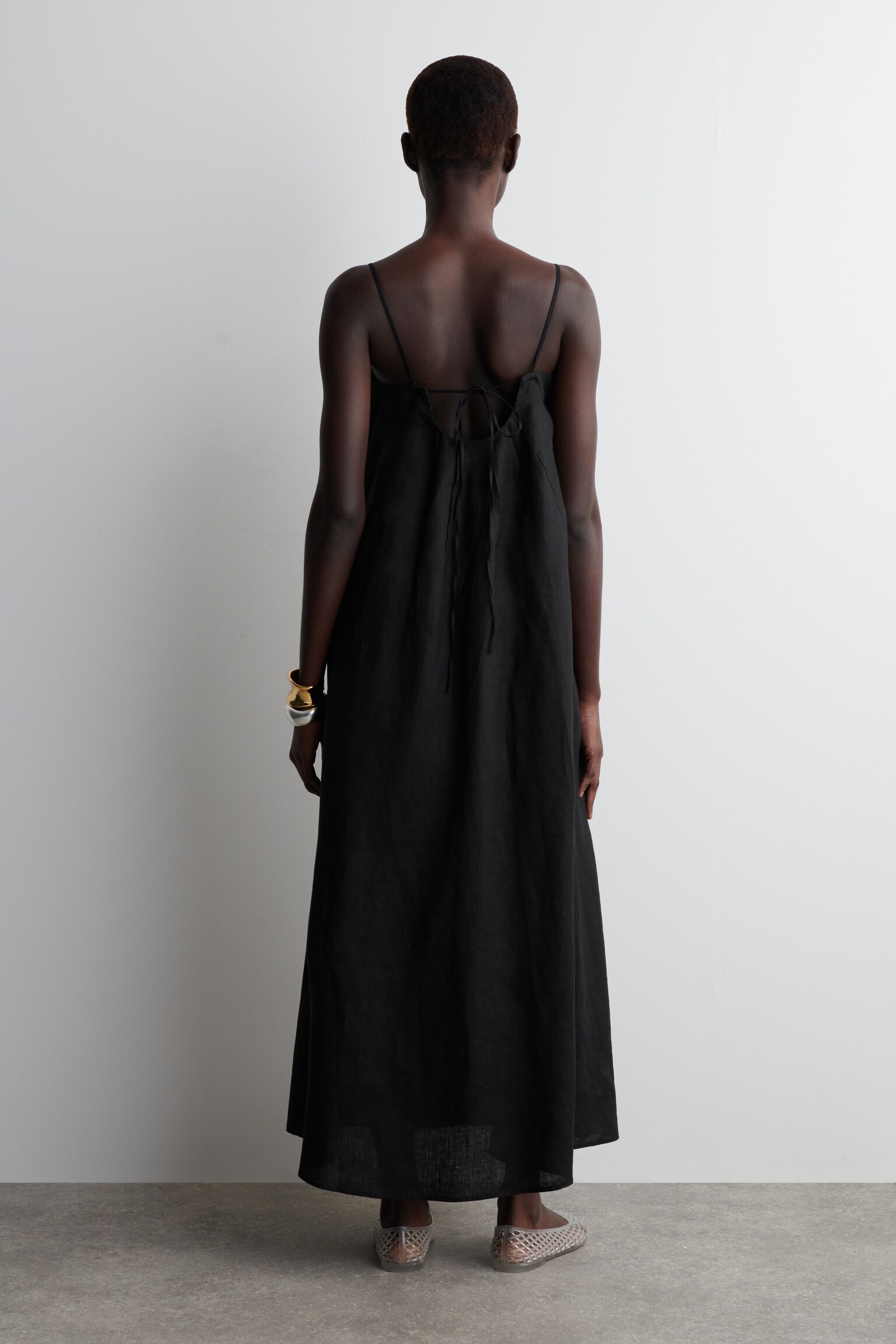 ABITO MAXI IN LINO PLISSÉ - NERO/ARANCIONE - 4