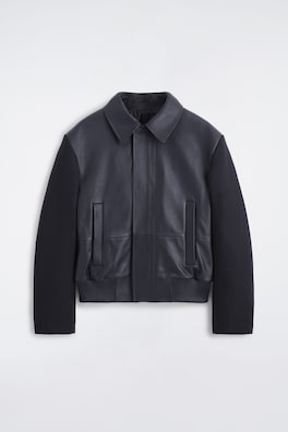 LEATHER-PANELED WOOL BOMBER JACKET — MIDNIGHT 9